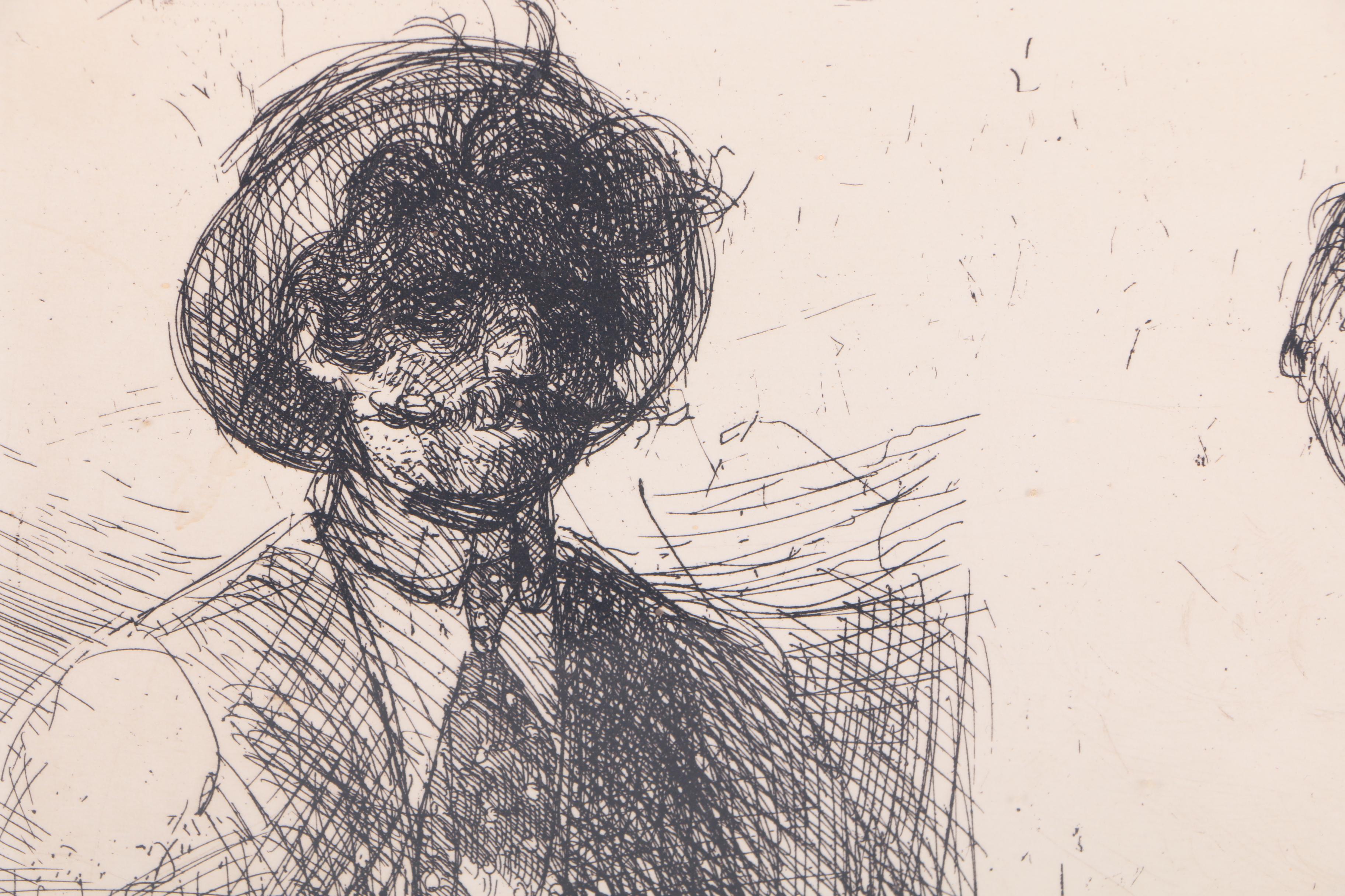 Michael Louis Jacques Etchings "Head Studies" and a Man in Bed