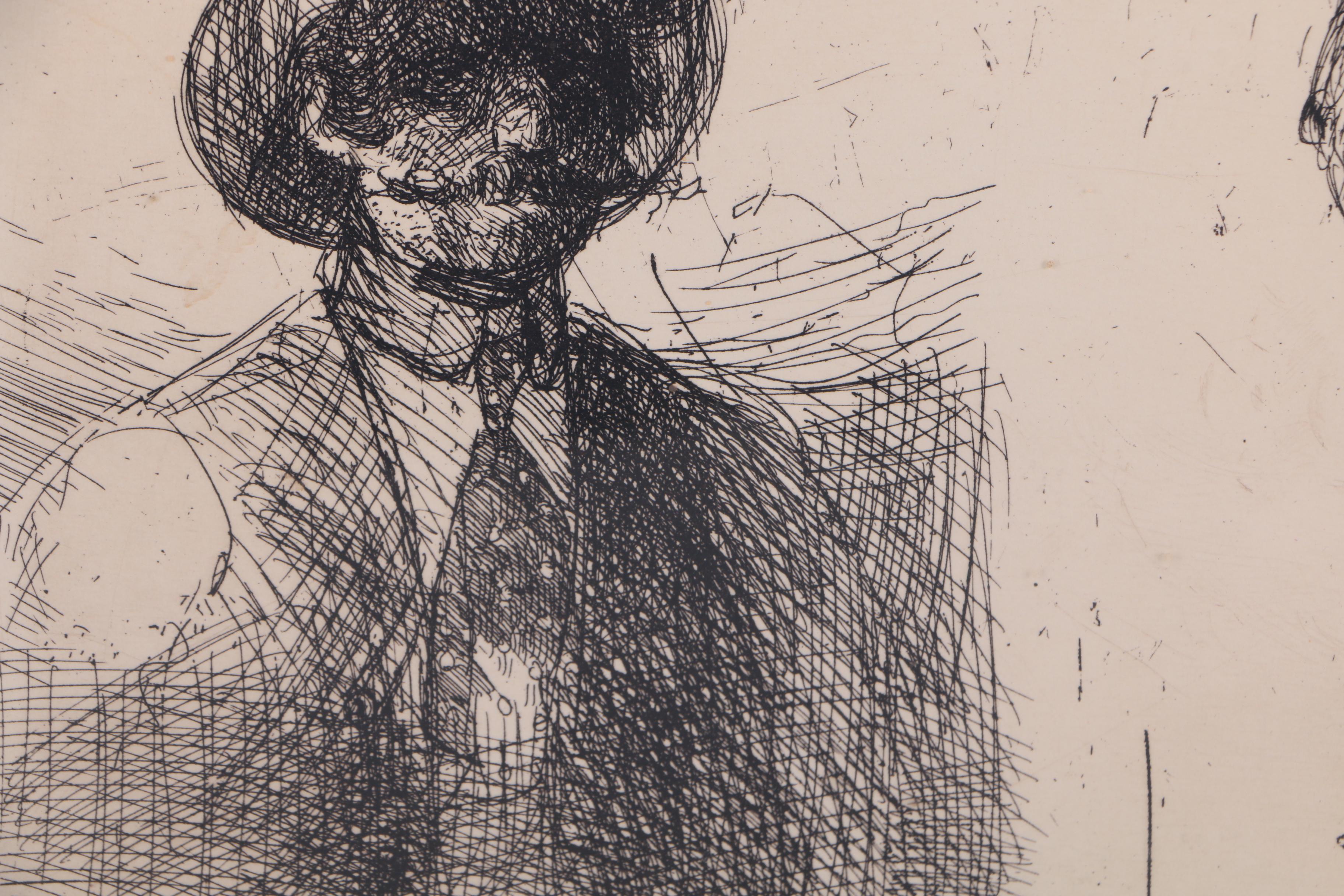 Michael Louis Jacques Etchings "Head Studies" and a Man in Bed