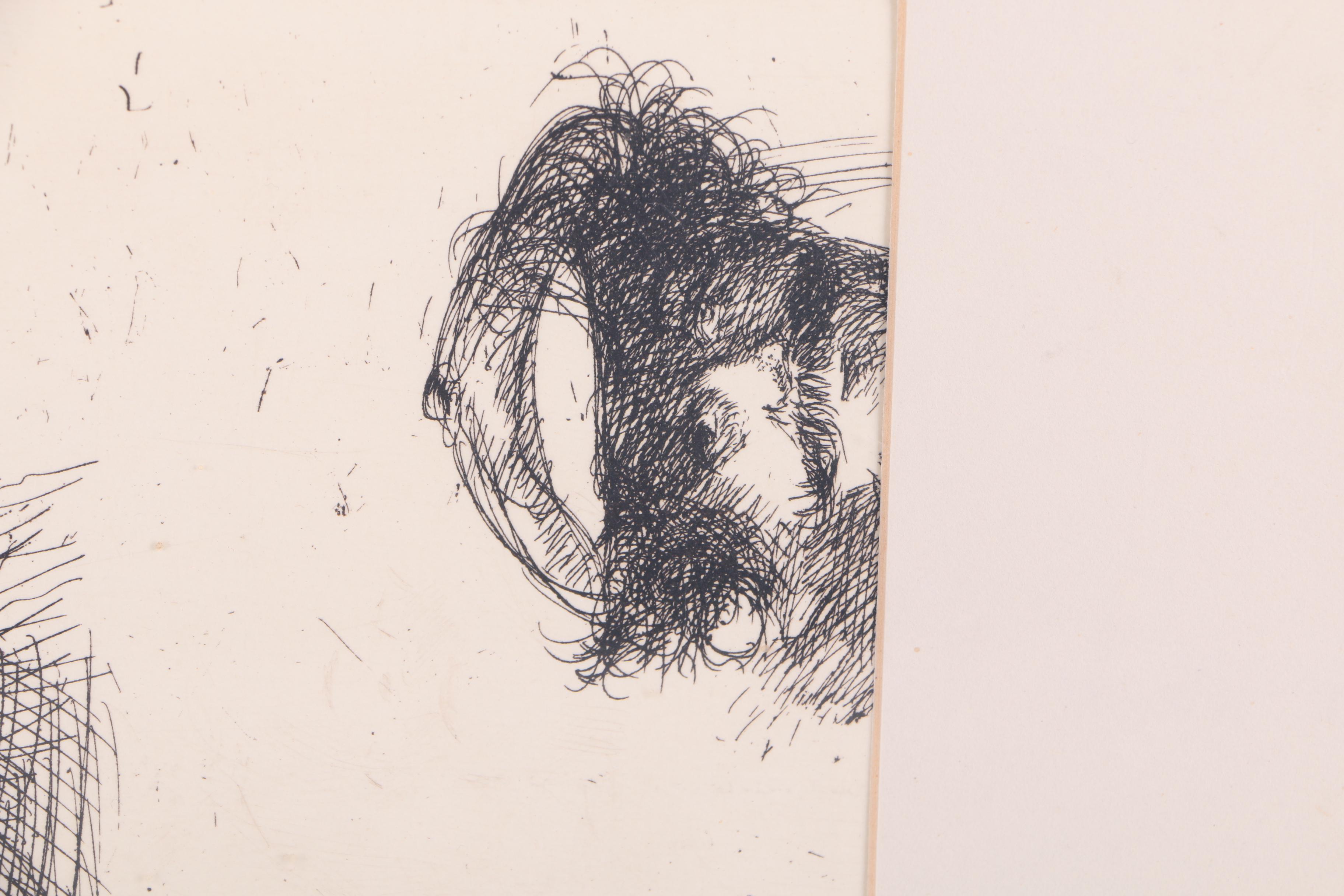 Michael Louis Jacques Etchings "Head Studies" and a Man in Bed