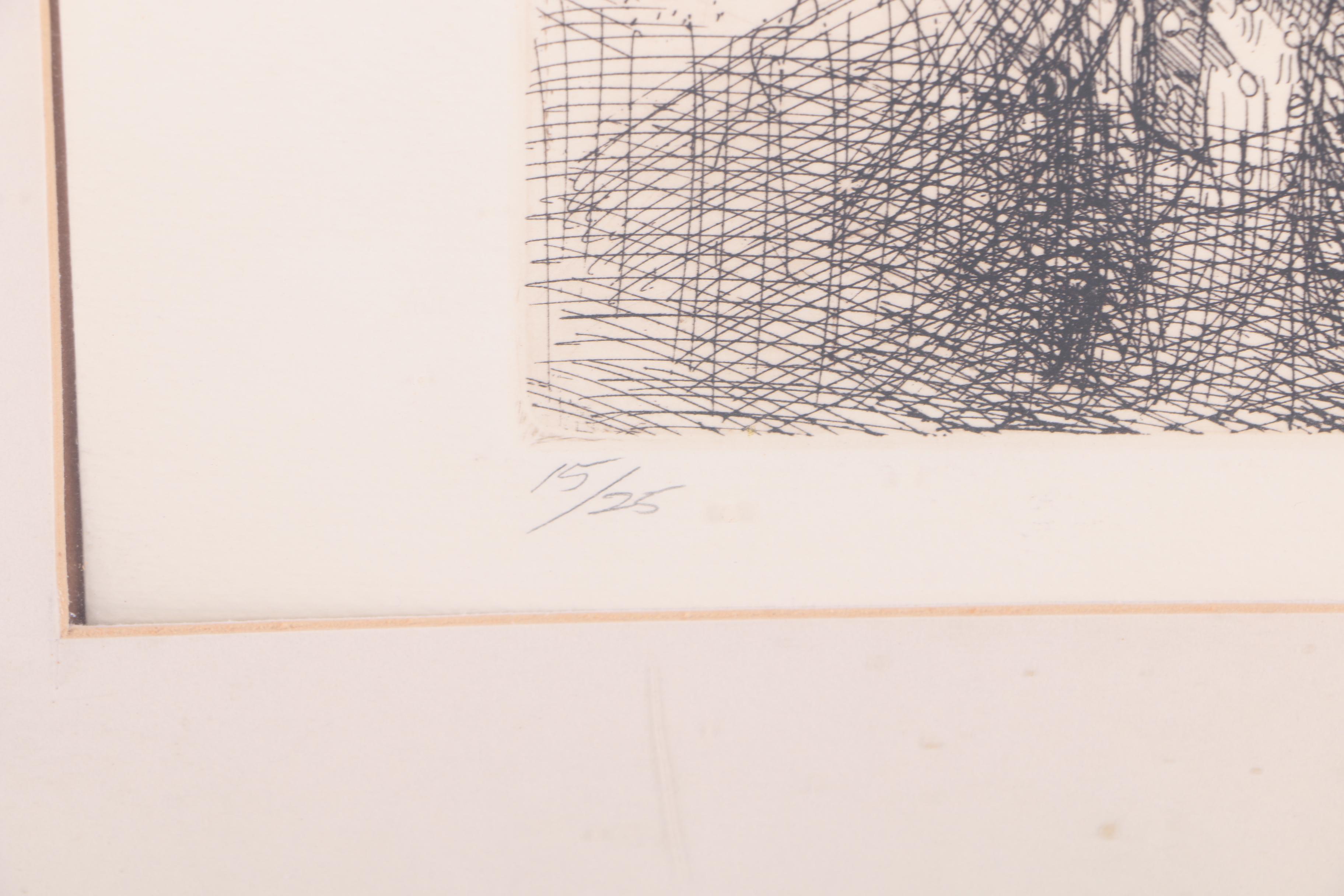 Michael Louis Jacques Etchings "Head Studies" and a Man in Bed