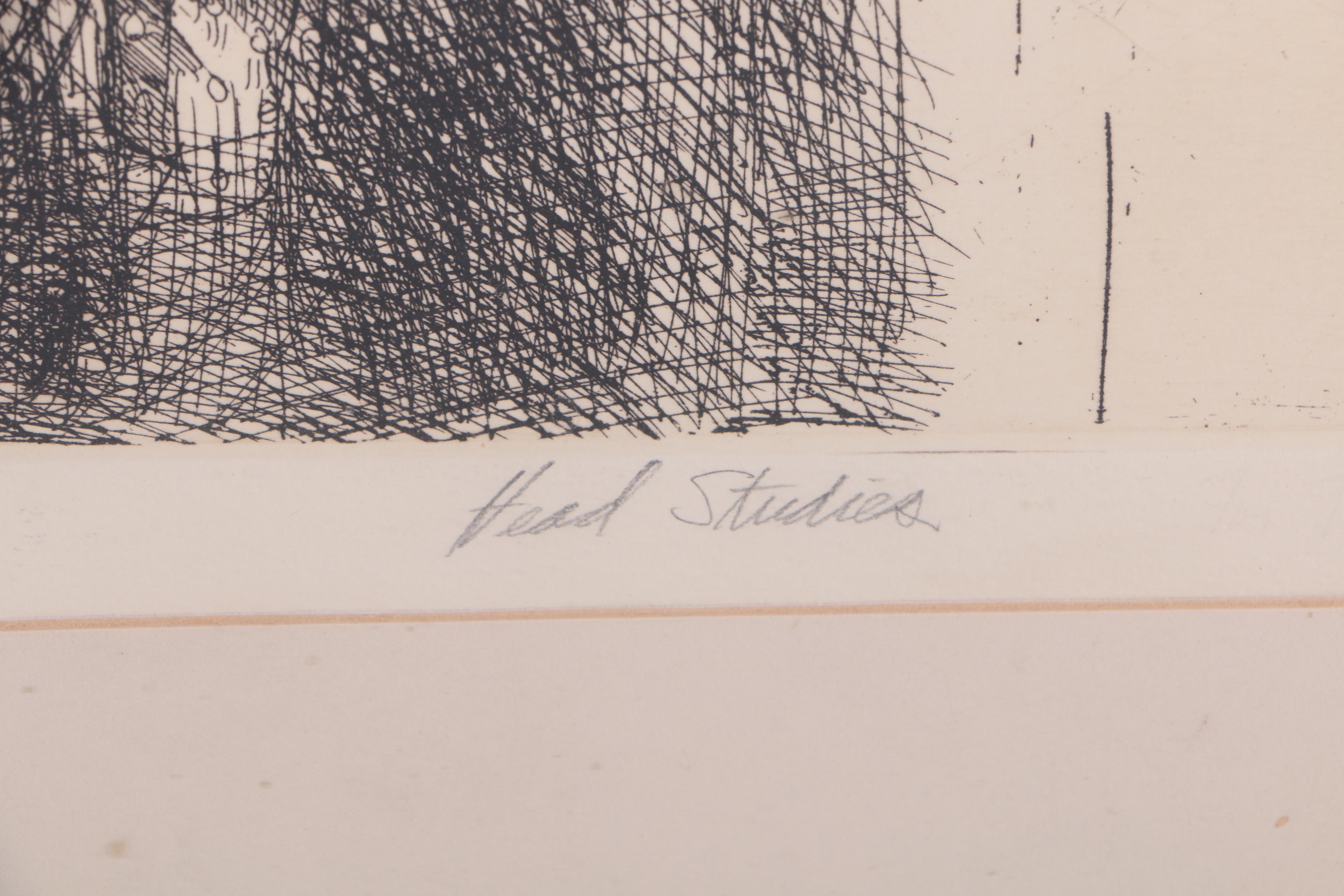 Michael Louis Jacques Etchings "Head Studies" and a Man in Bed