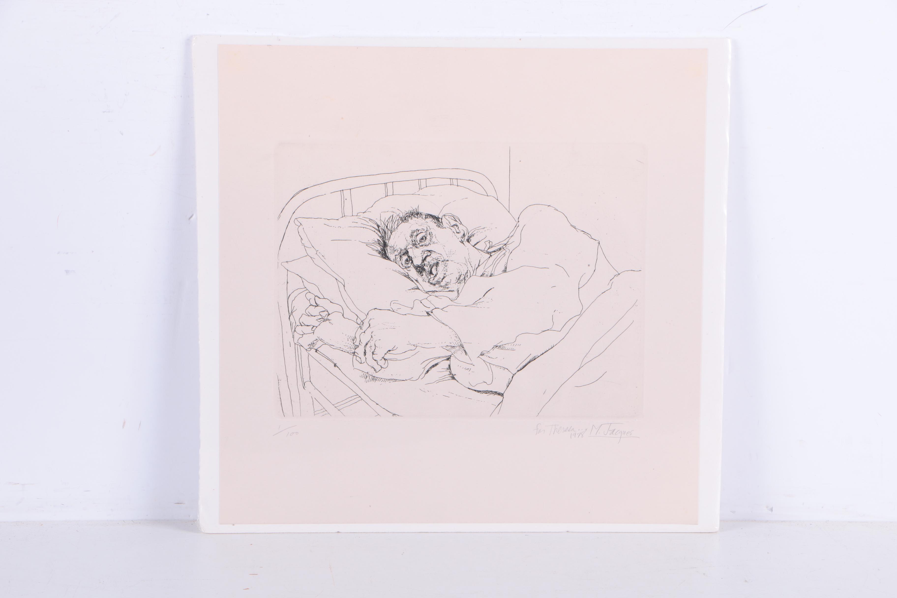Michael Louis Jacques Etchings "Head Studies" and a Man in Bed