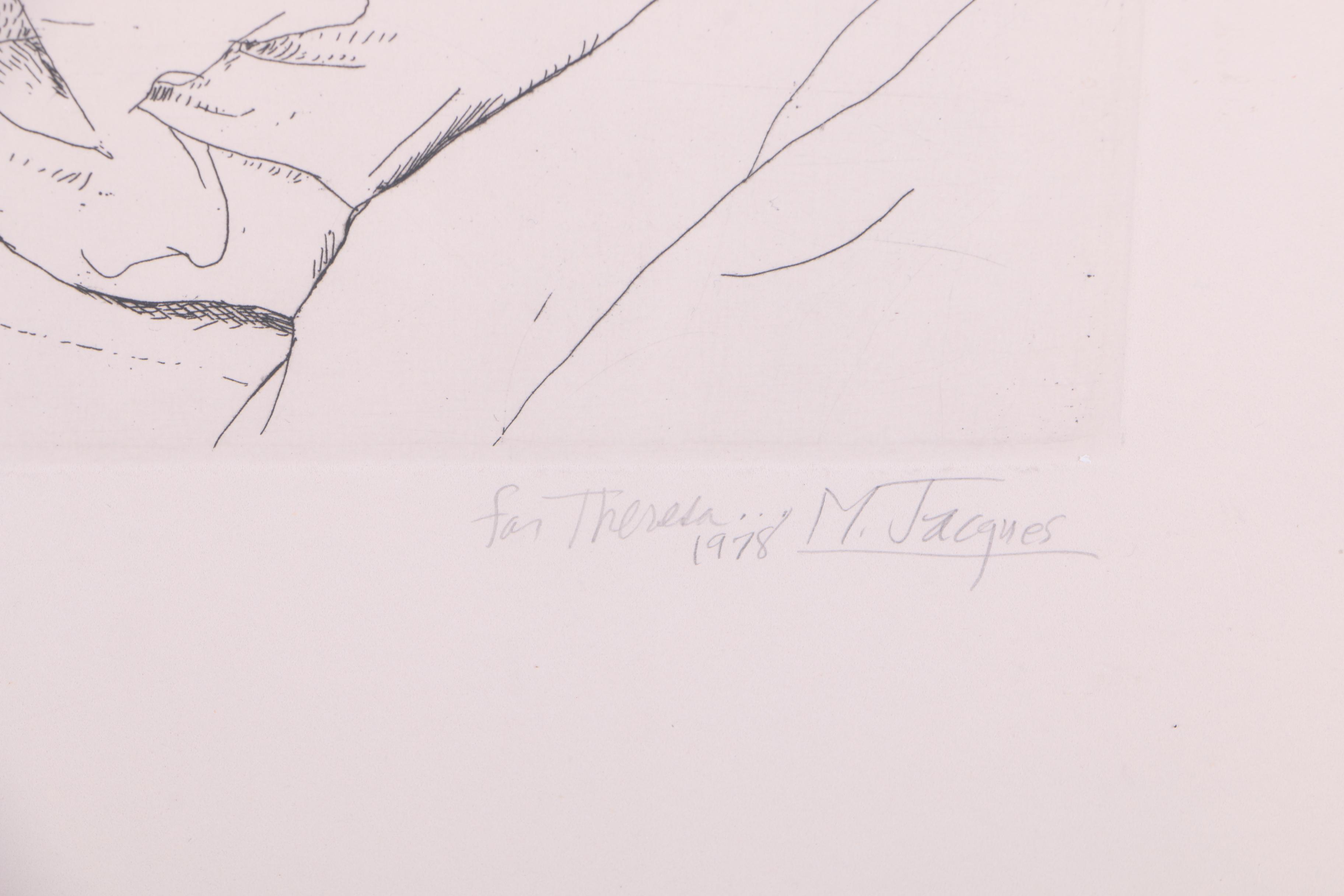 Michael Louis Jacques Etchings "Head Studies" and a Man in Bed