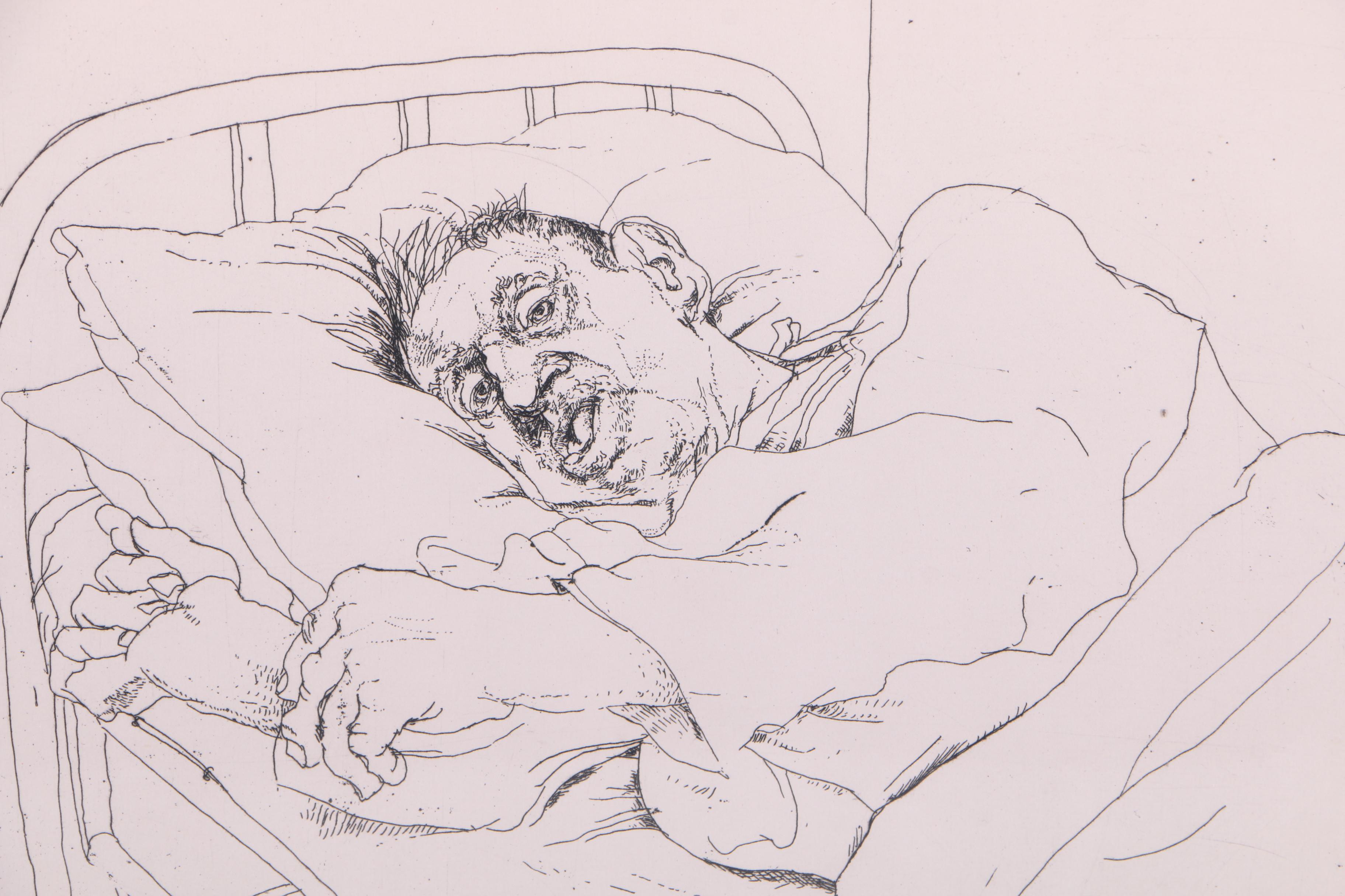 Michael Louis Jacques Etchings "Head Studies" and a Man in Bed