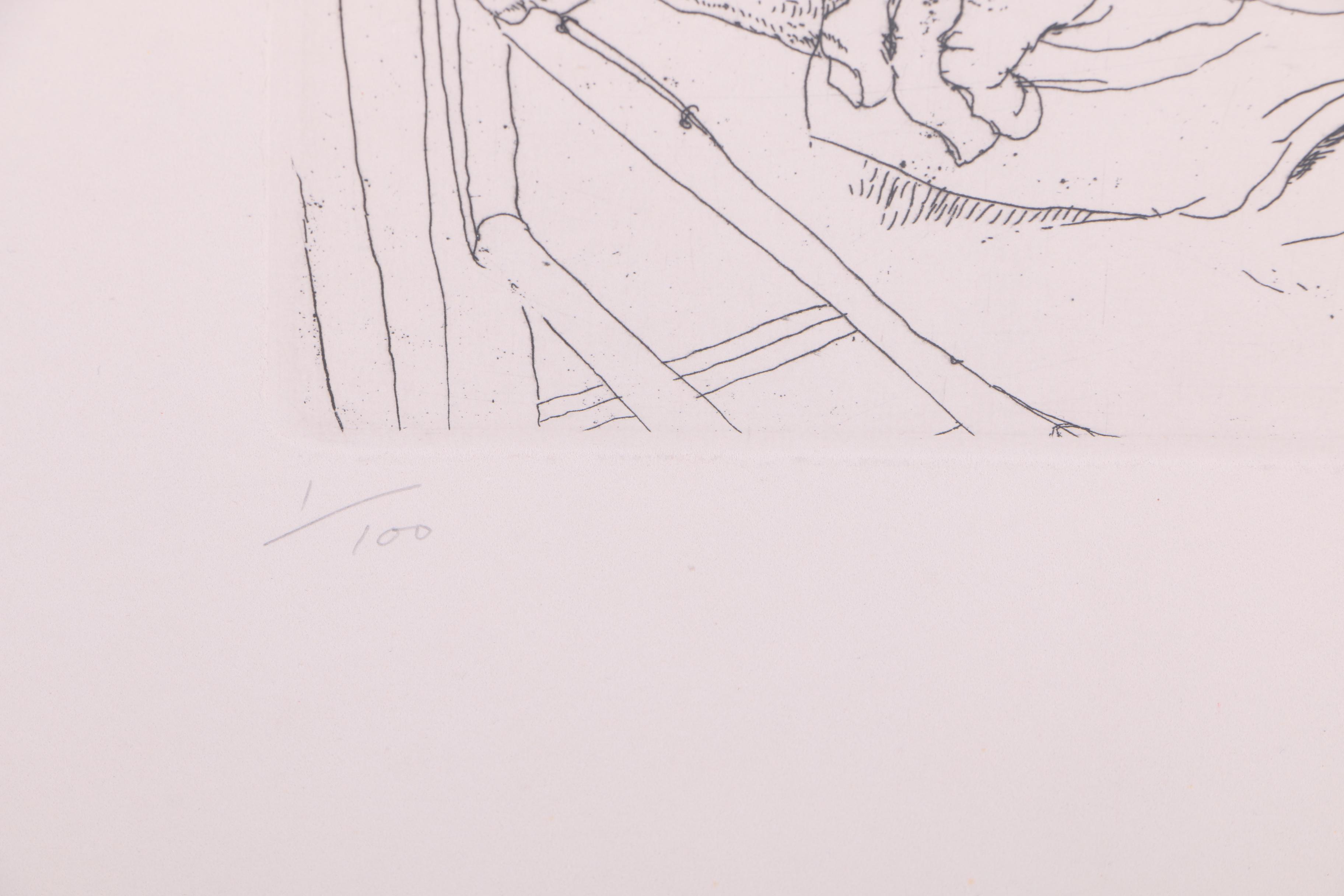 Michael Louis Jacques Etchings "Head Studies" and a Man in Bed