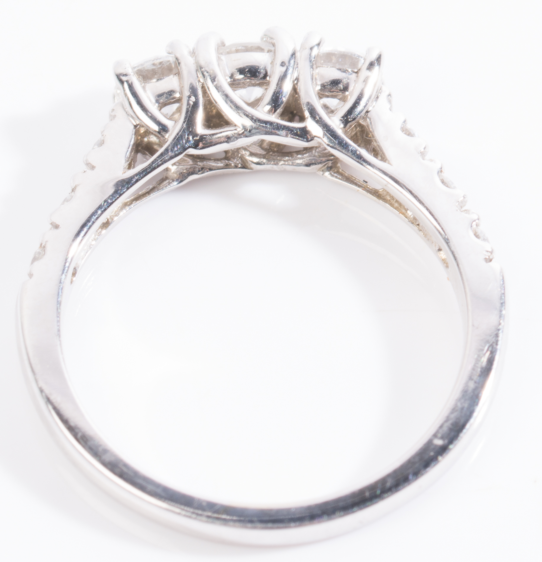 14K White Gold Three-Stone Diamond Trellis Ring