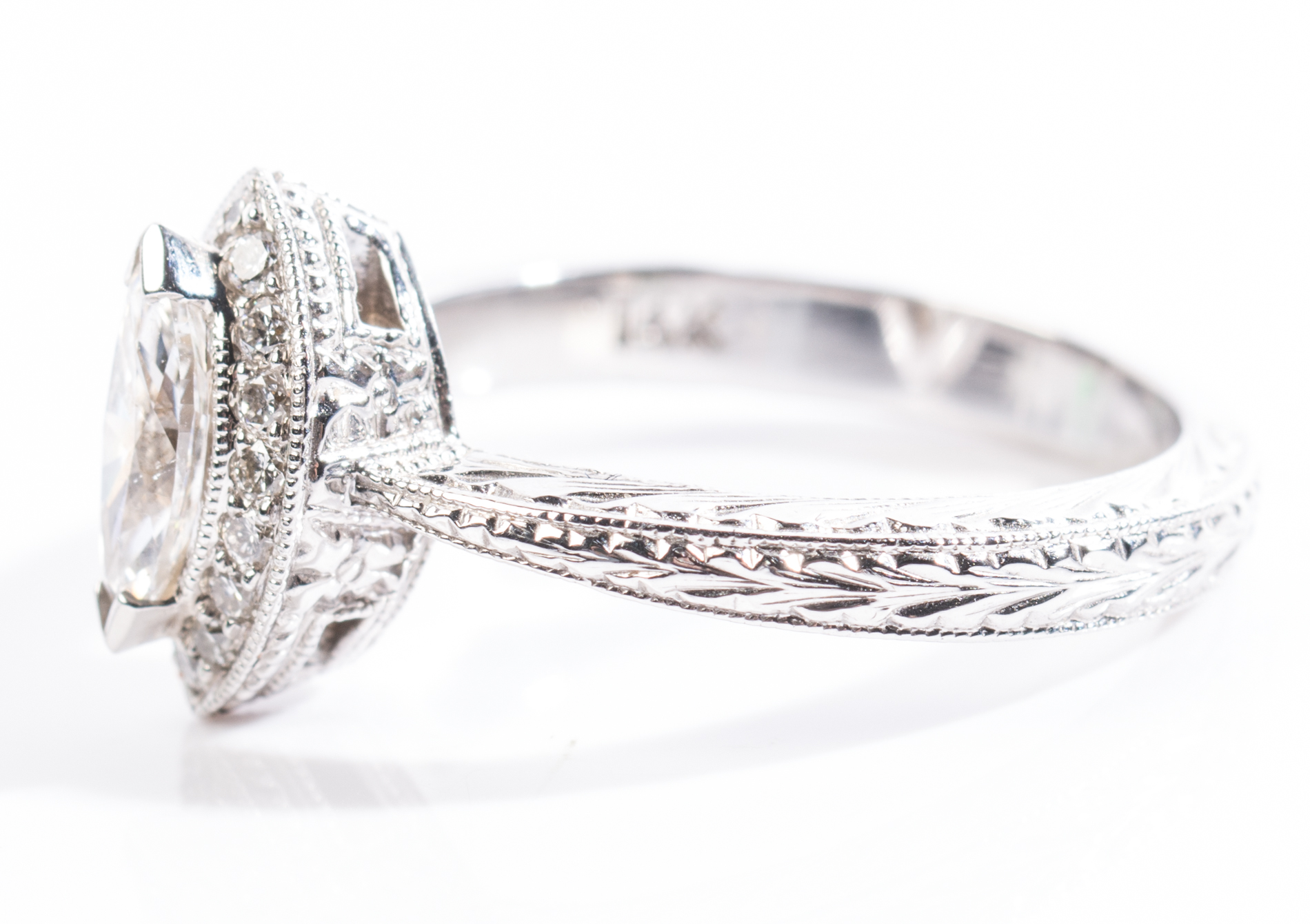 14K White Gold Marquise Diamond Halo Ring