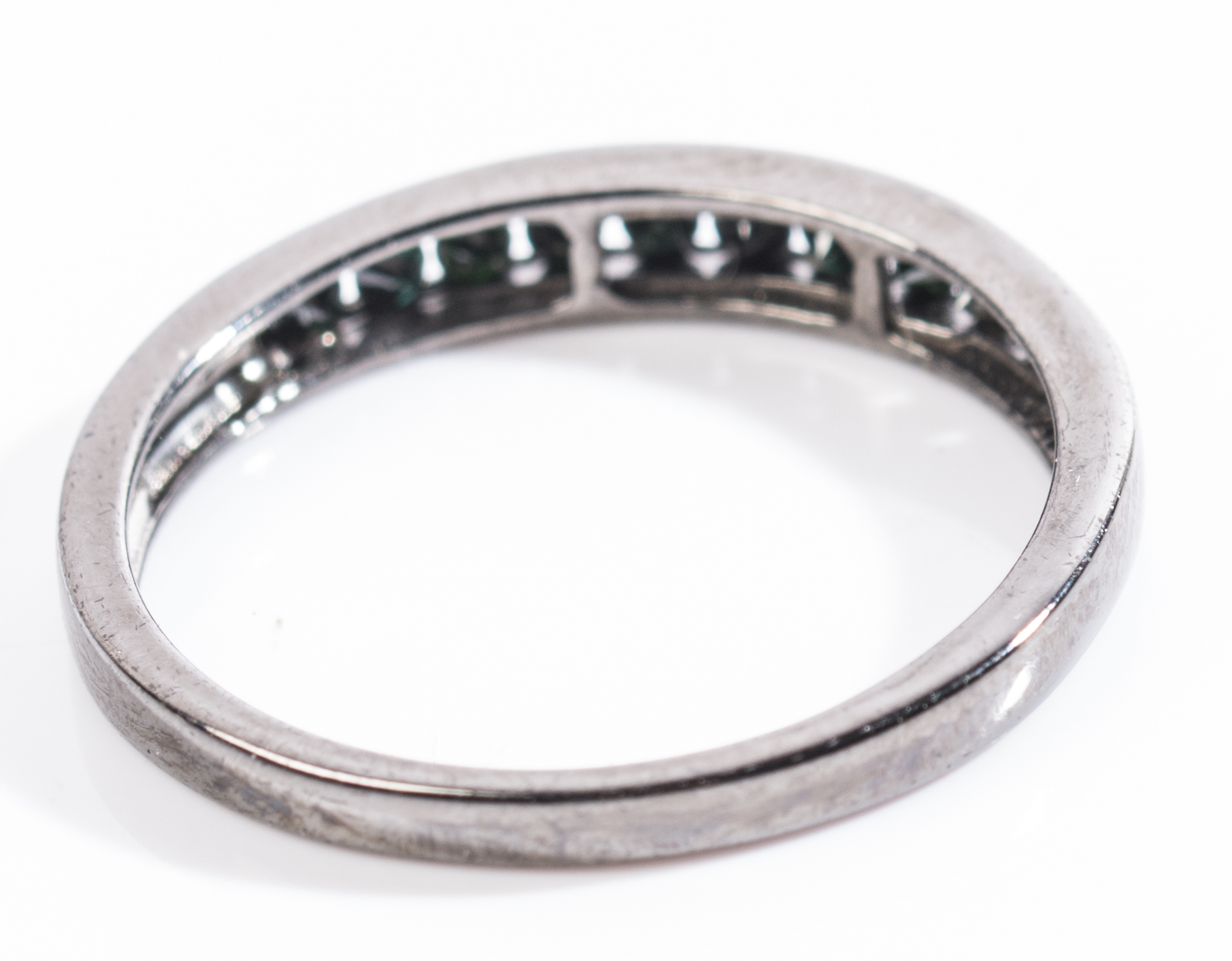 Blackened Sterling Silver Channel Set Black Diamond Band