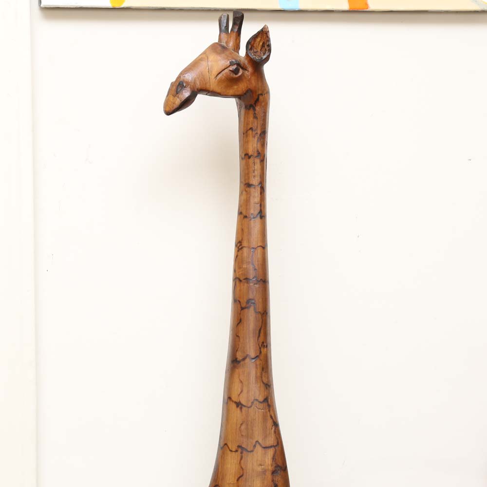 Wood Carved Giraffe Floor Sculpture