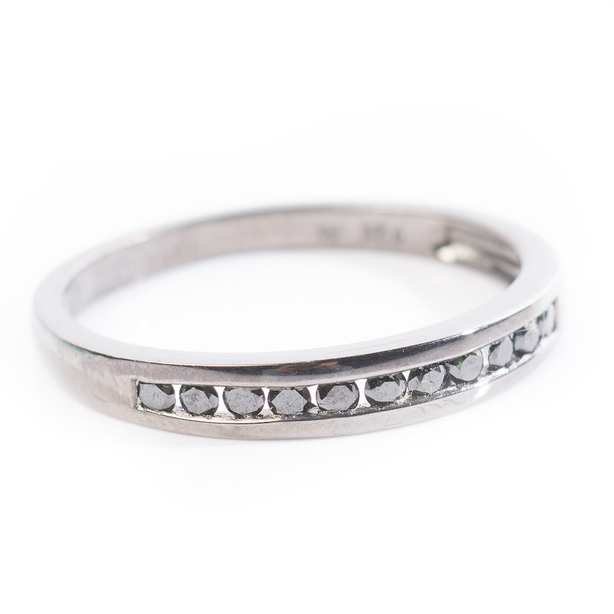 Blackened Sterling Silver Channel Set Diamond Band