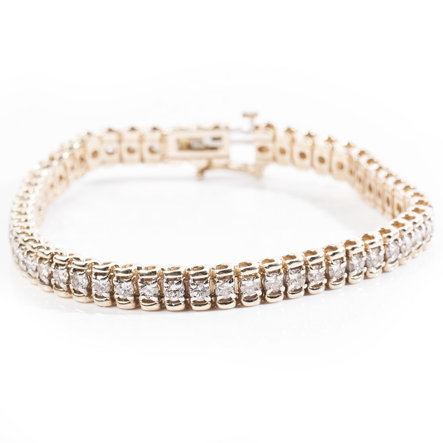 14K Yellow Gold and Diamond Line Bracelet