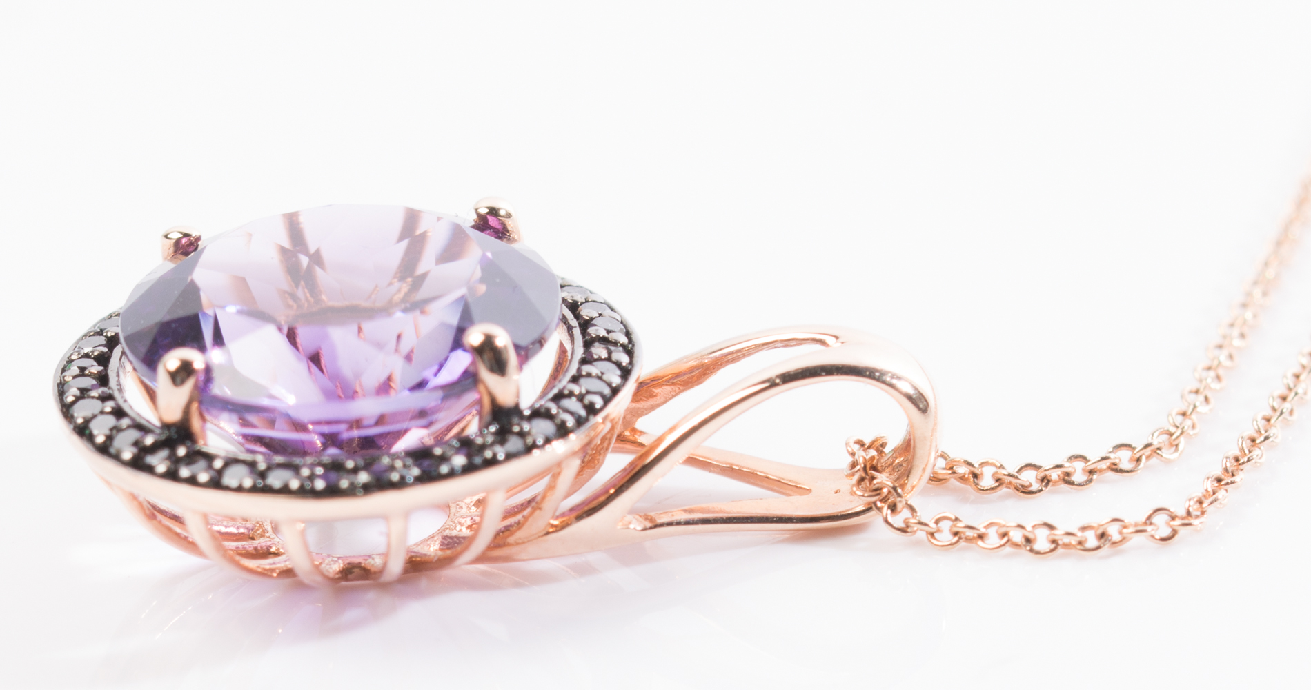 14K Rose Gold Amethyst and Black Diamond Halo Pendant by EFFY