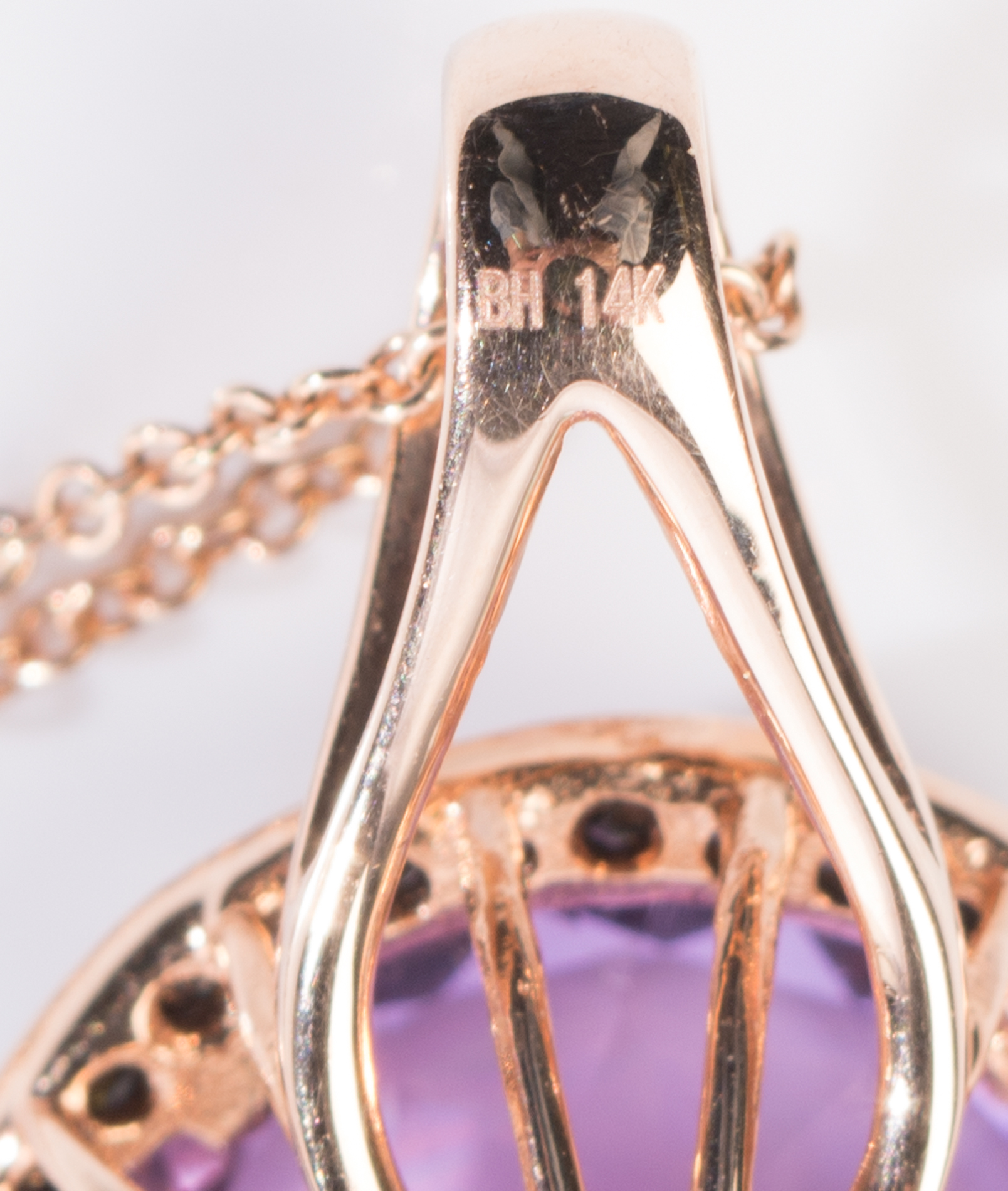 14K Rose Gold Amethyst and Black Diamond Halo Pendant by EFFY