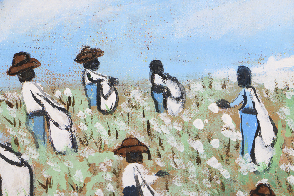 Charlie Owens Acrylic Painting on Board "Slaves worked Cotton Plantation"