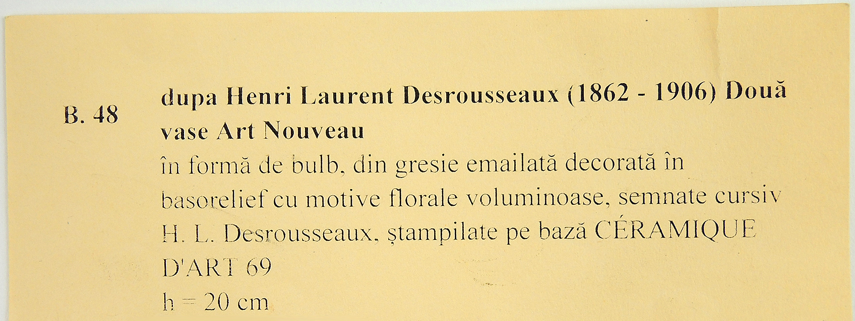 Art Nouveau Inspired Vase by H.L. Desrousseaux