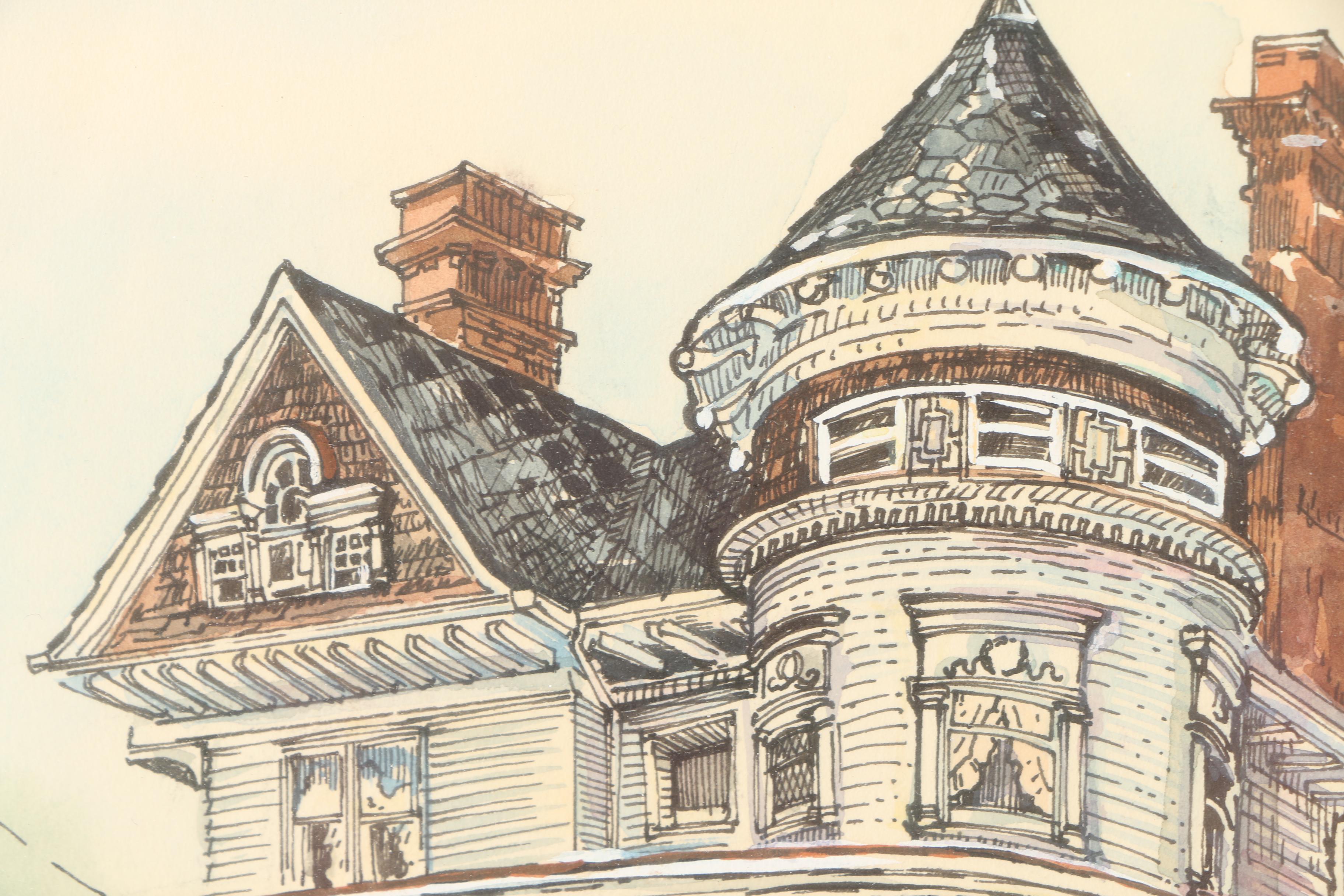 Janet M. Anderson Ink and Watercolor Painting of George P. MacNichol House