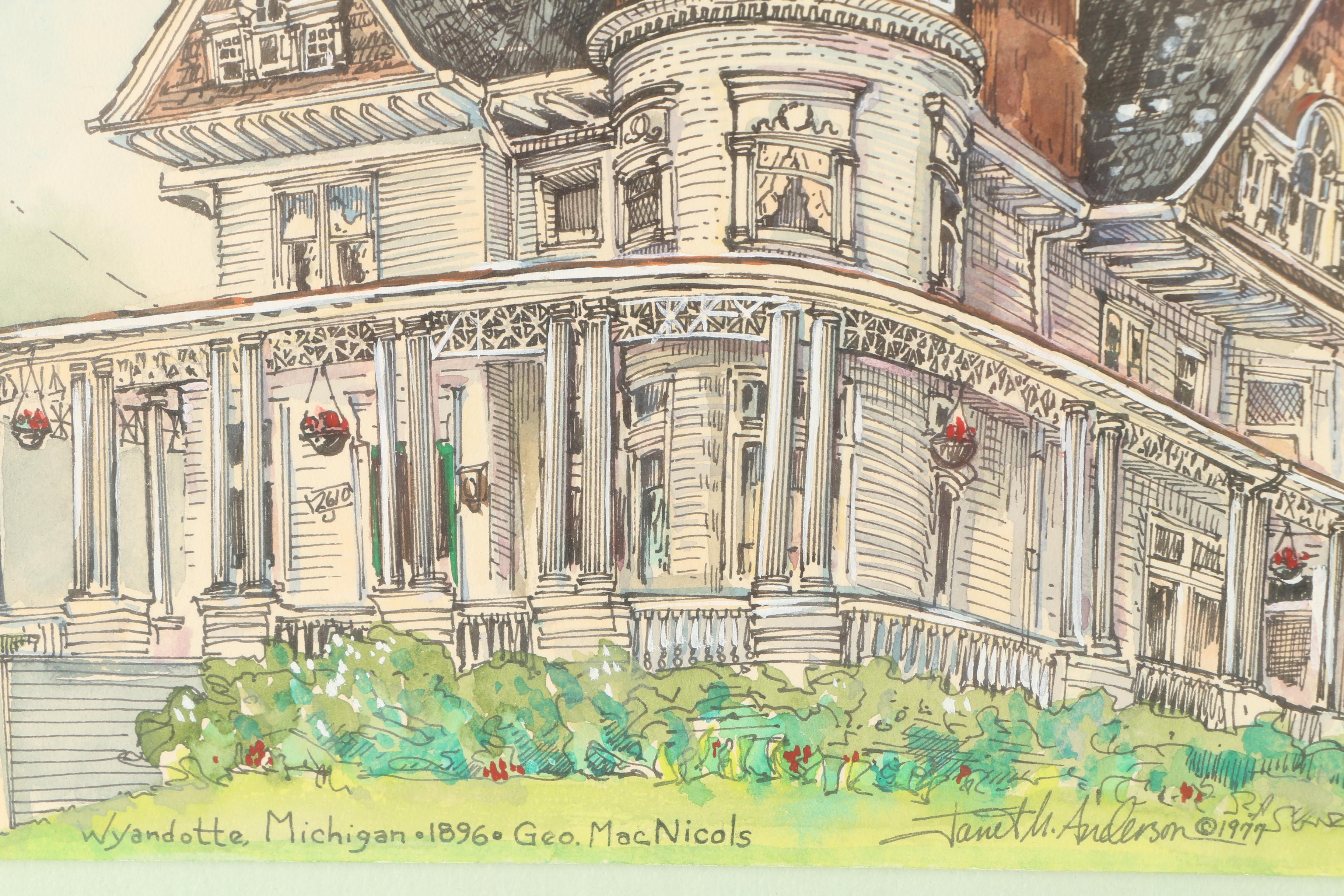 Janet M. Anderson Ink and Watercolor Painting of George P. MacNichol House