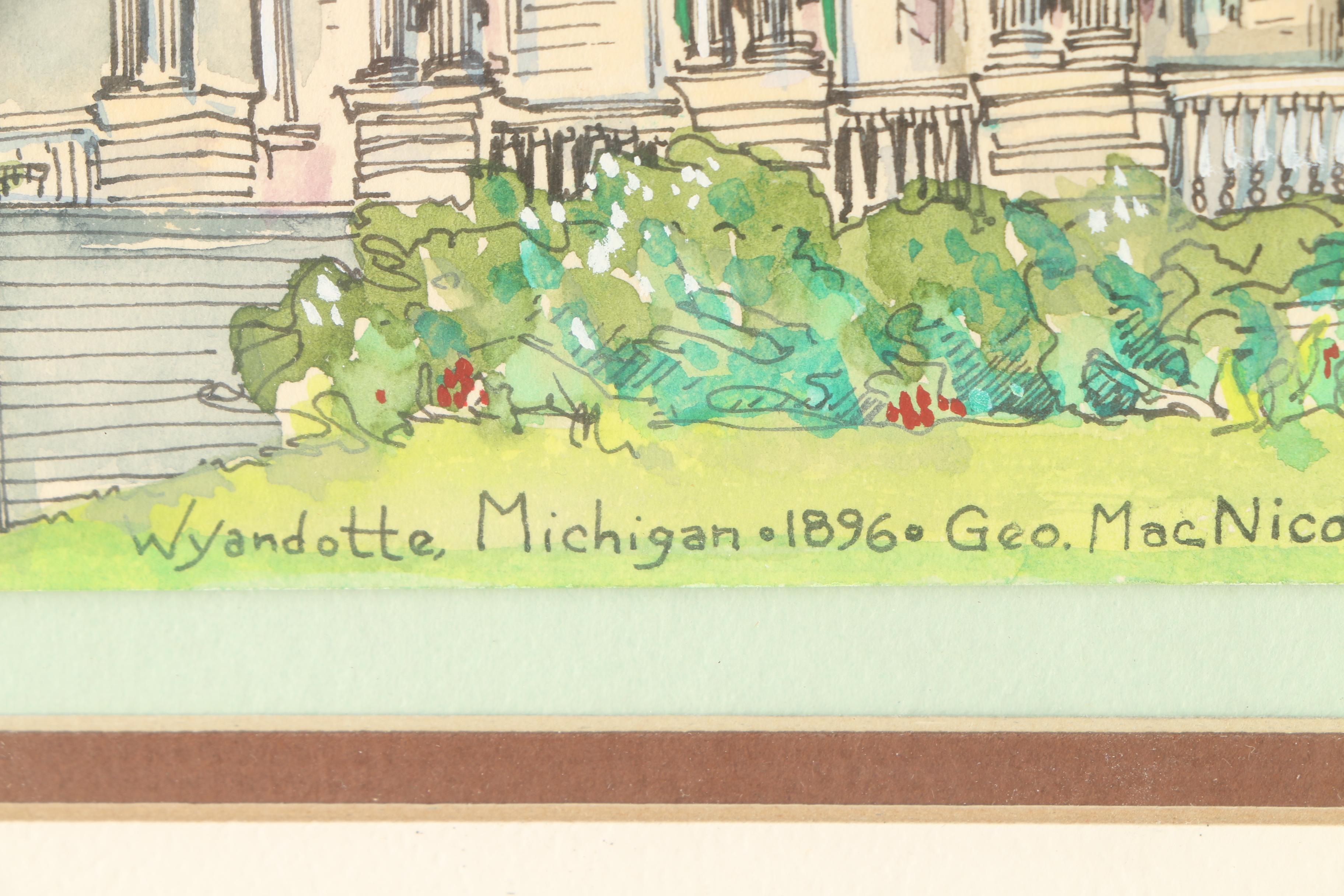 Janet M. Anderson Ink and Watercolor Painting of George P. MacNichol House