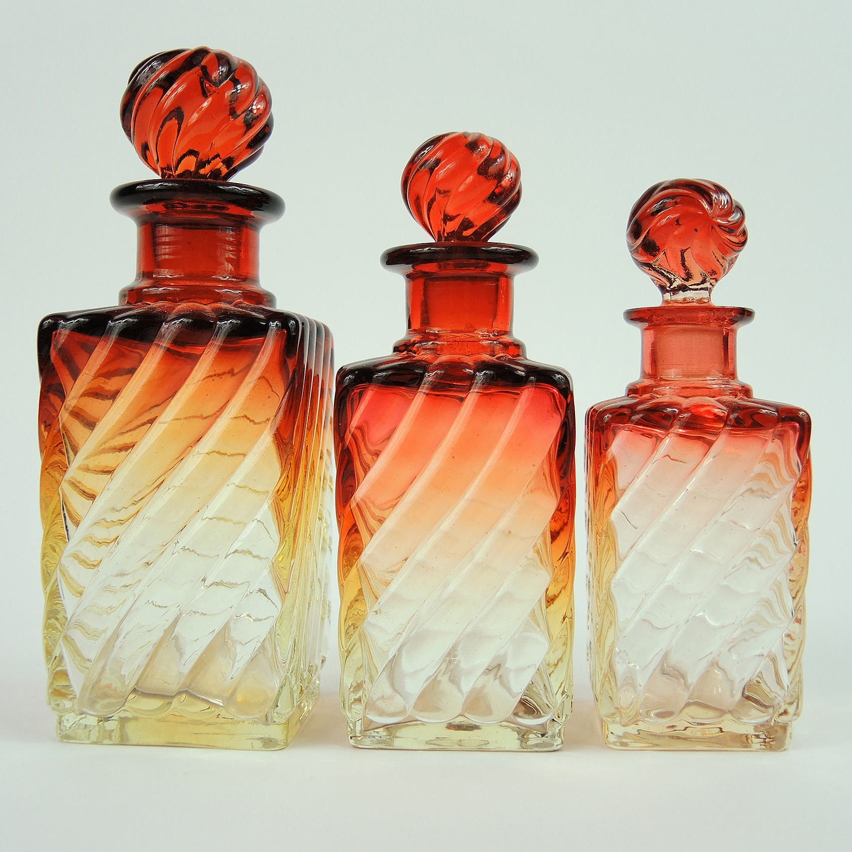 Baccarat Amberina "Rose Tiente Swirl" Scent Bottles