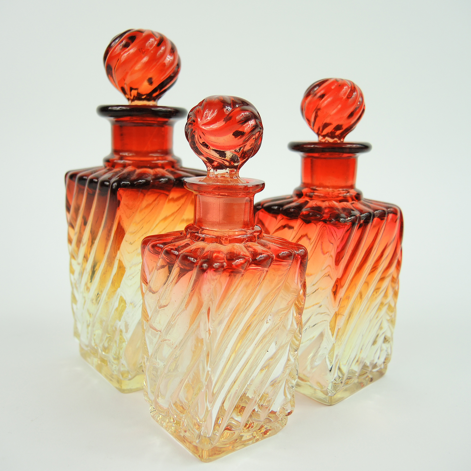 Baccarat Amberina "Rose Tiente Swirl" Scent Bottles