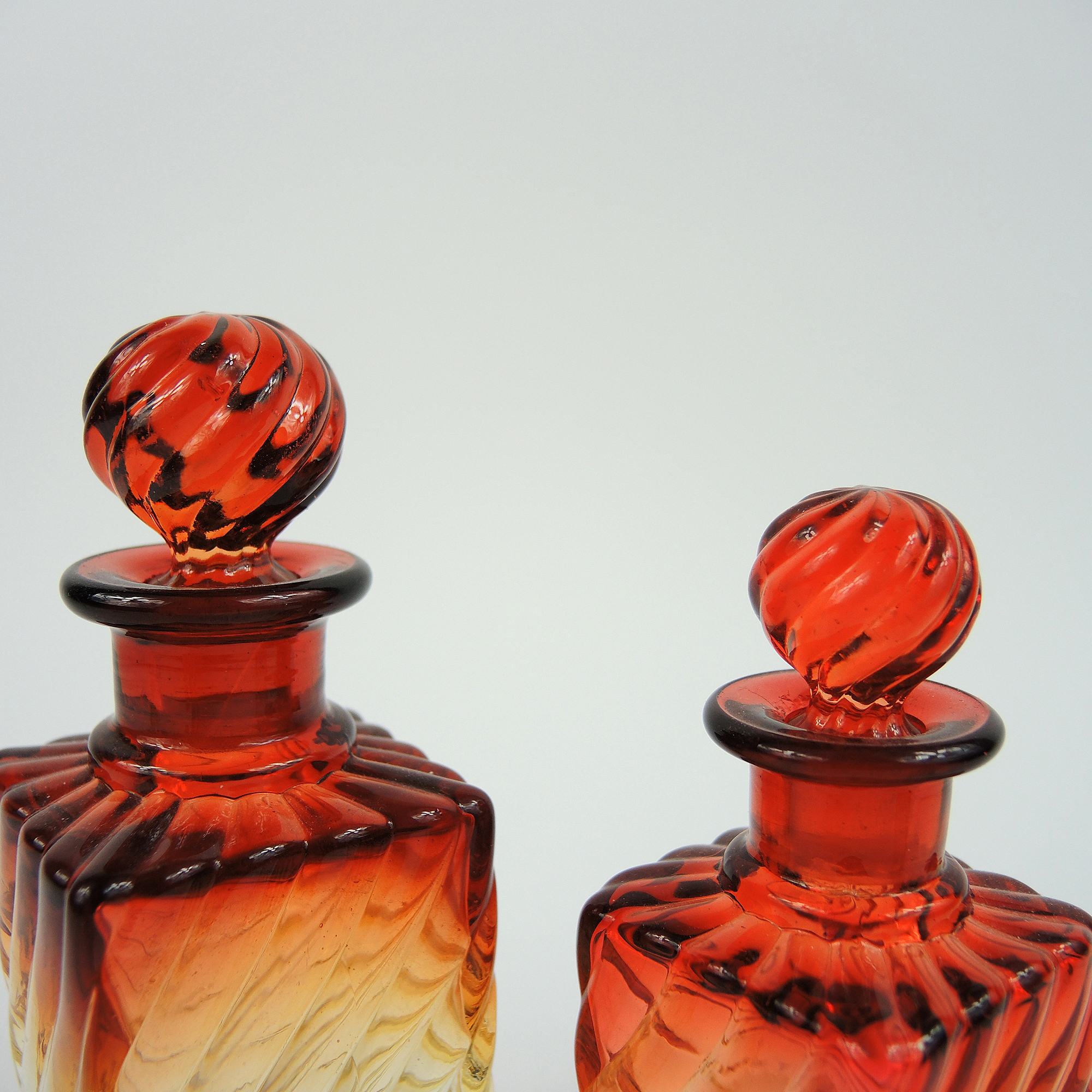 Baccarat Amberina "Rose Tiente Swirl" Scent Bottles