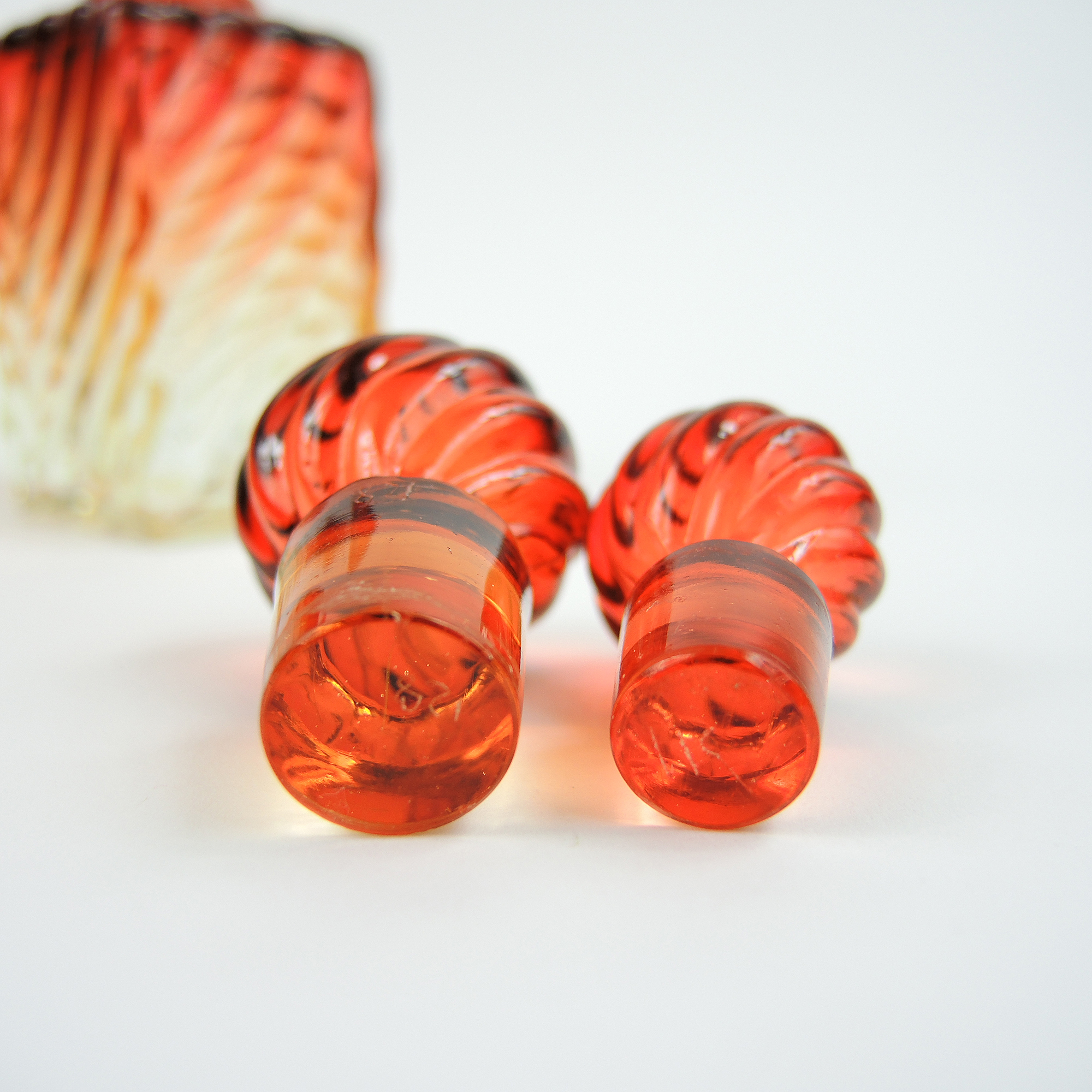 Baccarat Amberina "Rose Tiente Swirl" Scent Bottles