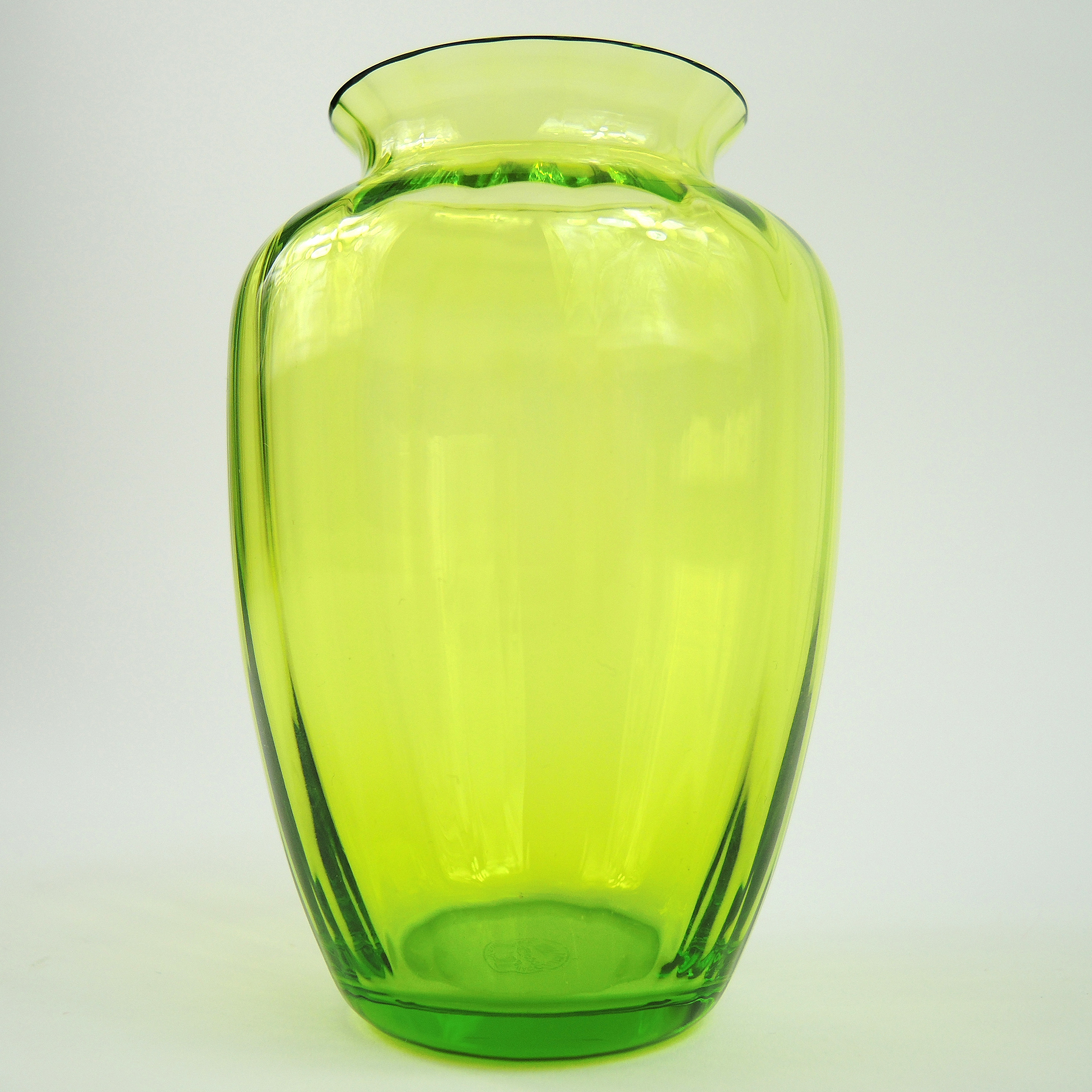 Baccarat Crystal Green Ribbed Vase