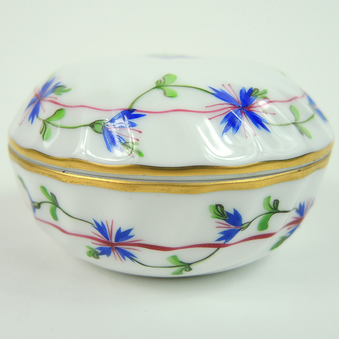 Herend "Blue Garland" Hand-Painted Trinket Box