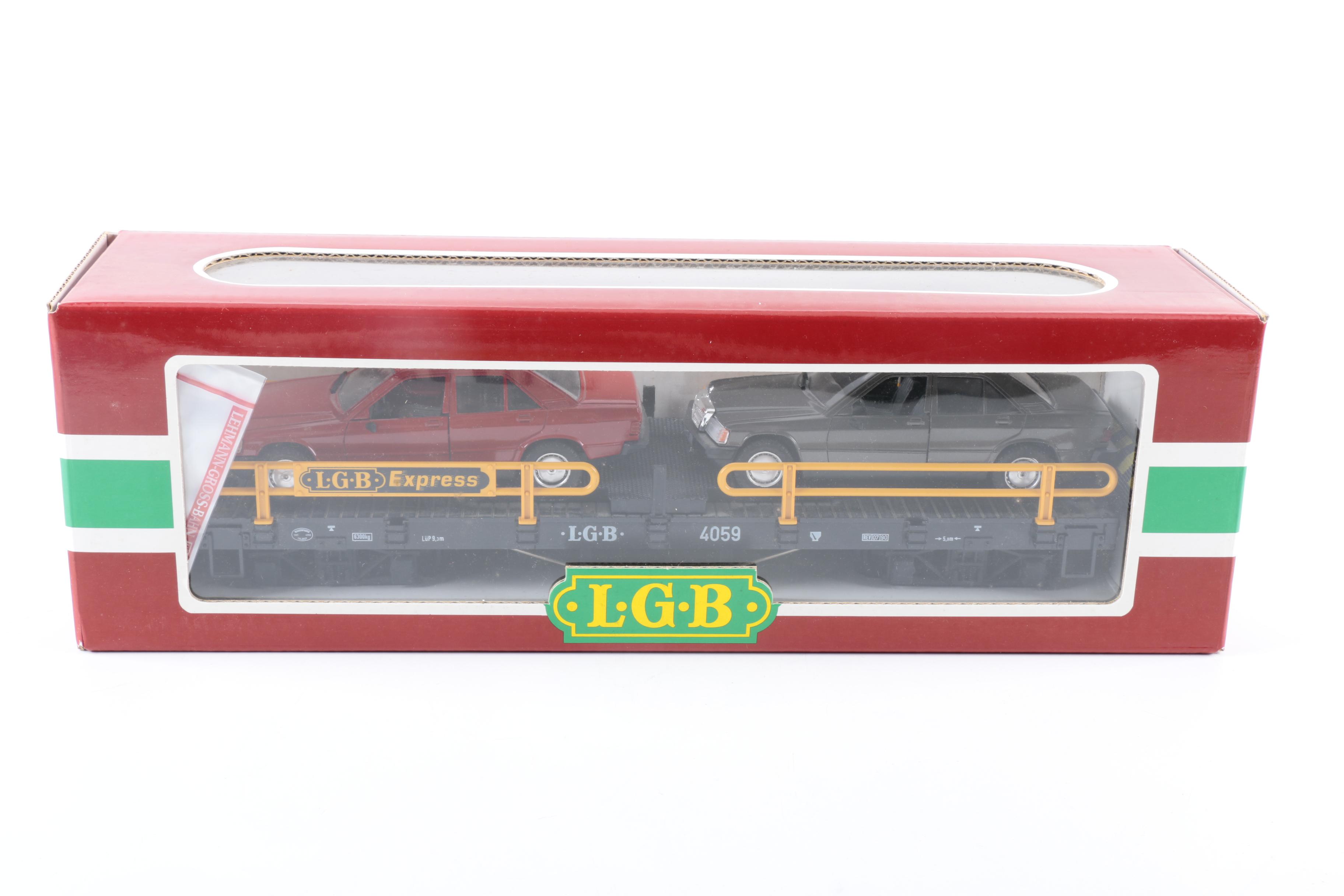 LGB Auto Carrier Train Car with Two Model Mercedes Cars
