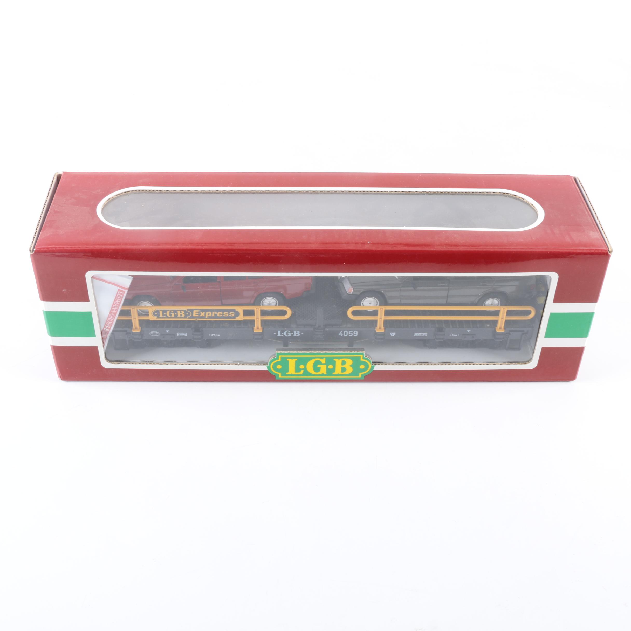 LGB Auto Carrier Train Car with Two Model Mercedes Cars