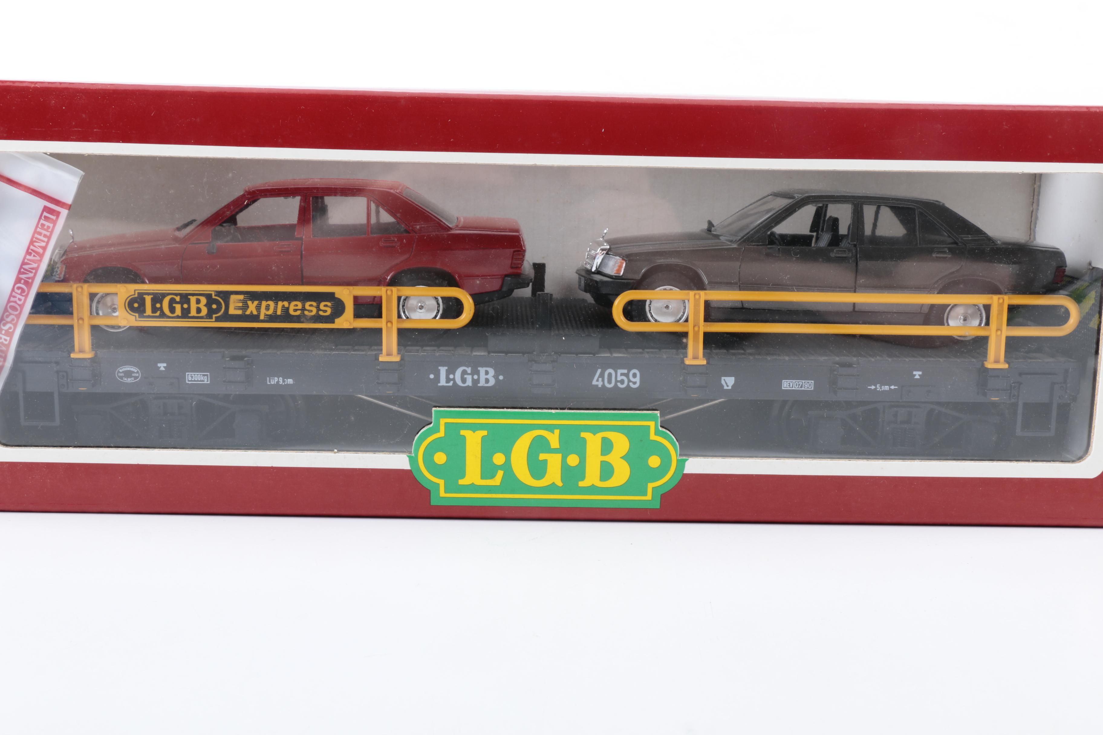 LGB Auto Carrier Train Car with Two Model Mercedes Cars