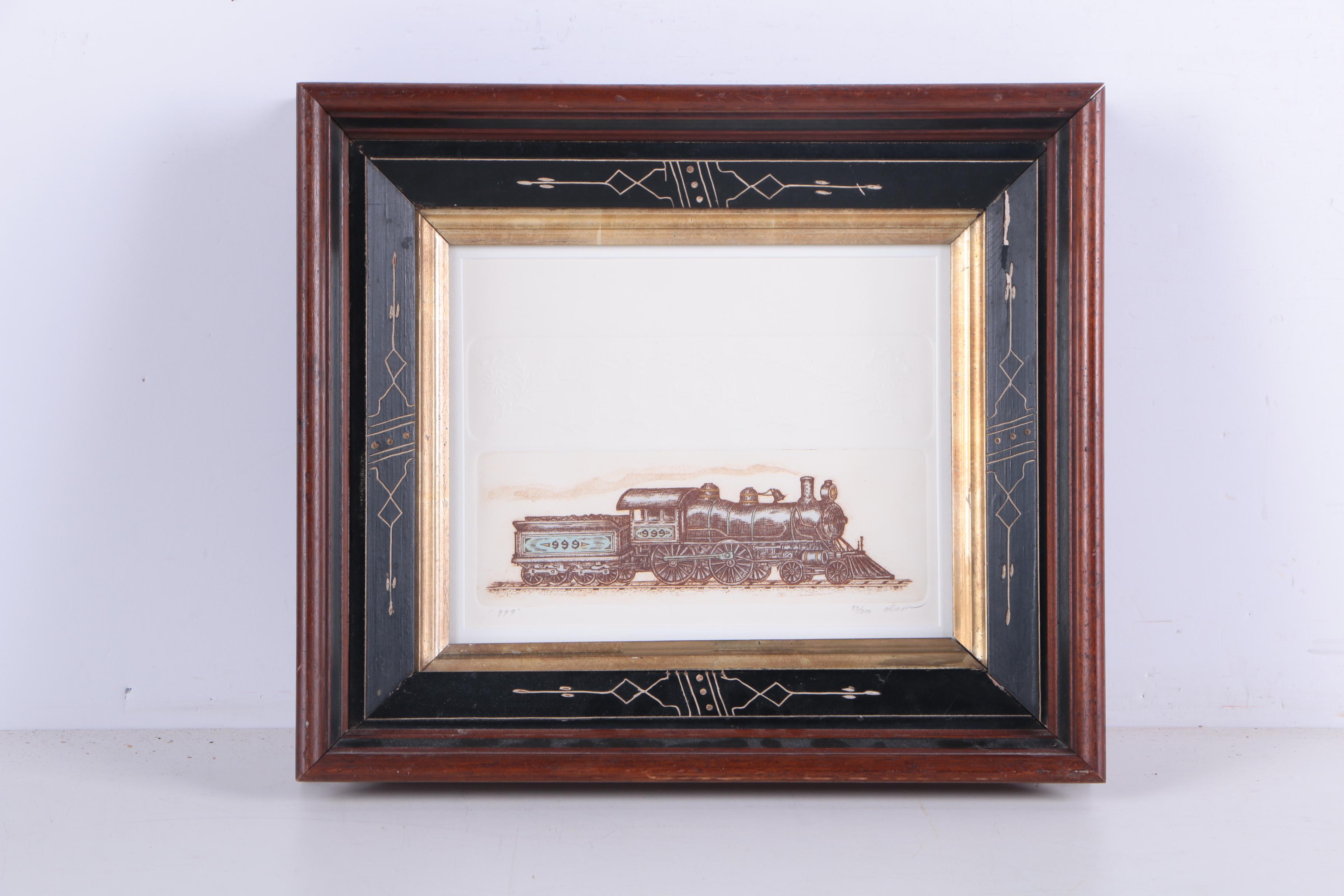 Olson Limited Edition Train Etchings with Embossing "999" & "Tea Kettle"