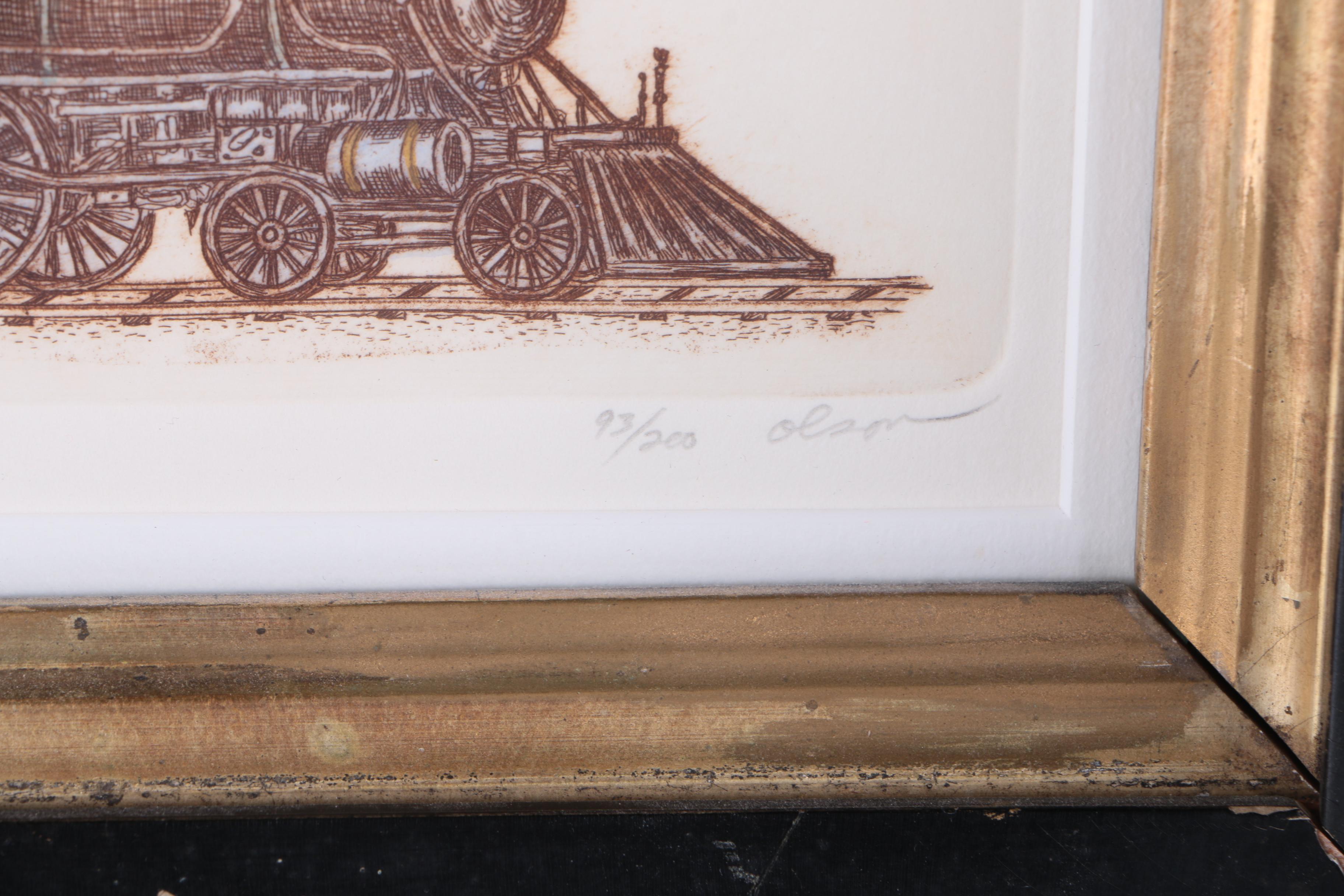 Olson Limited Edition Train Etchings with Embossing "999" & "Tea Kettle"