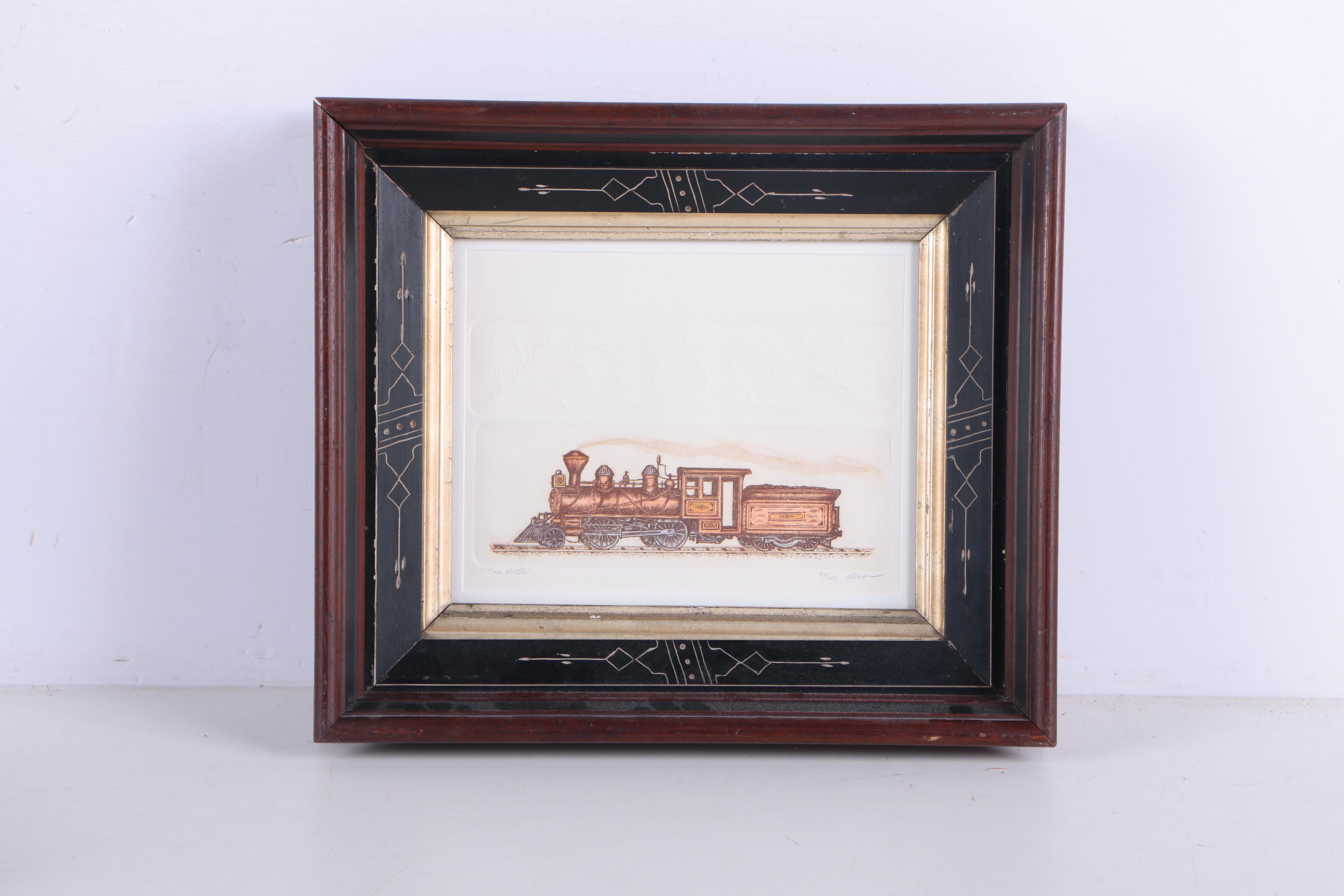 Olson Limited Edition Train Etchings with Embossing "999" & "Tea Kettle"