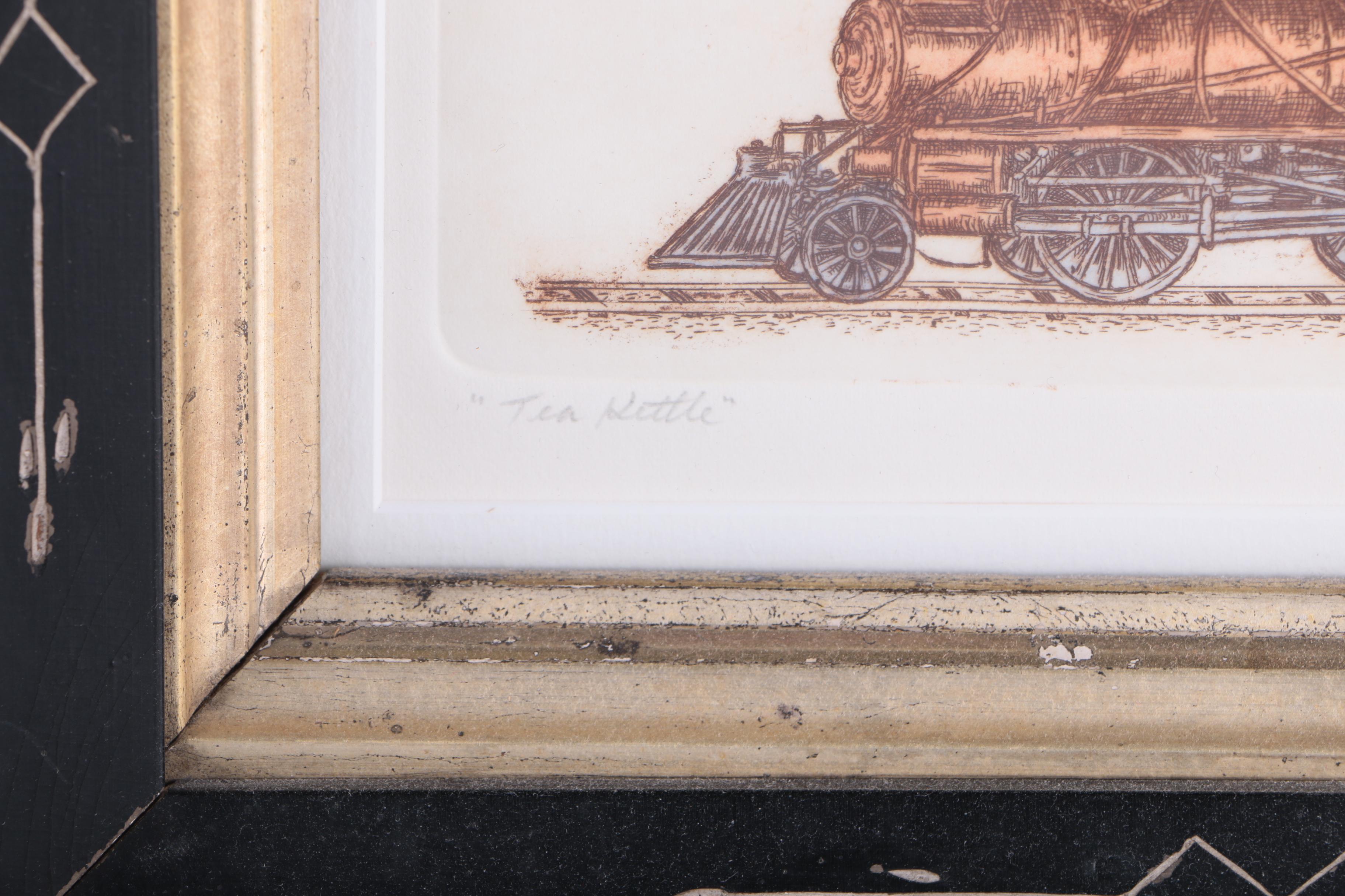 Olson Limited Edition Train Etchings with Embossing "999" & "Tea Kettle"