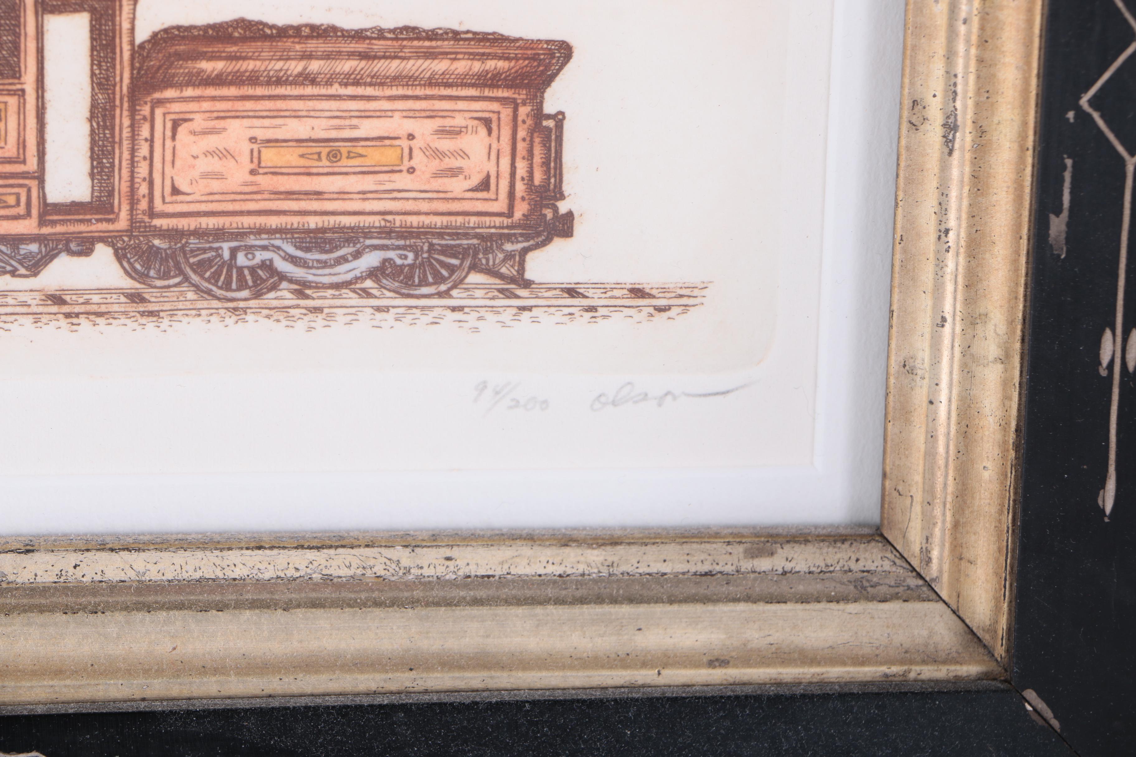 Olson Limited Edition Train Etchings with Embossing "999" & "Tea Kettle"