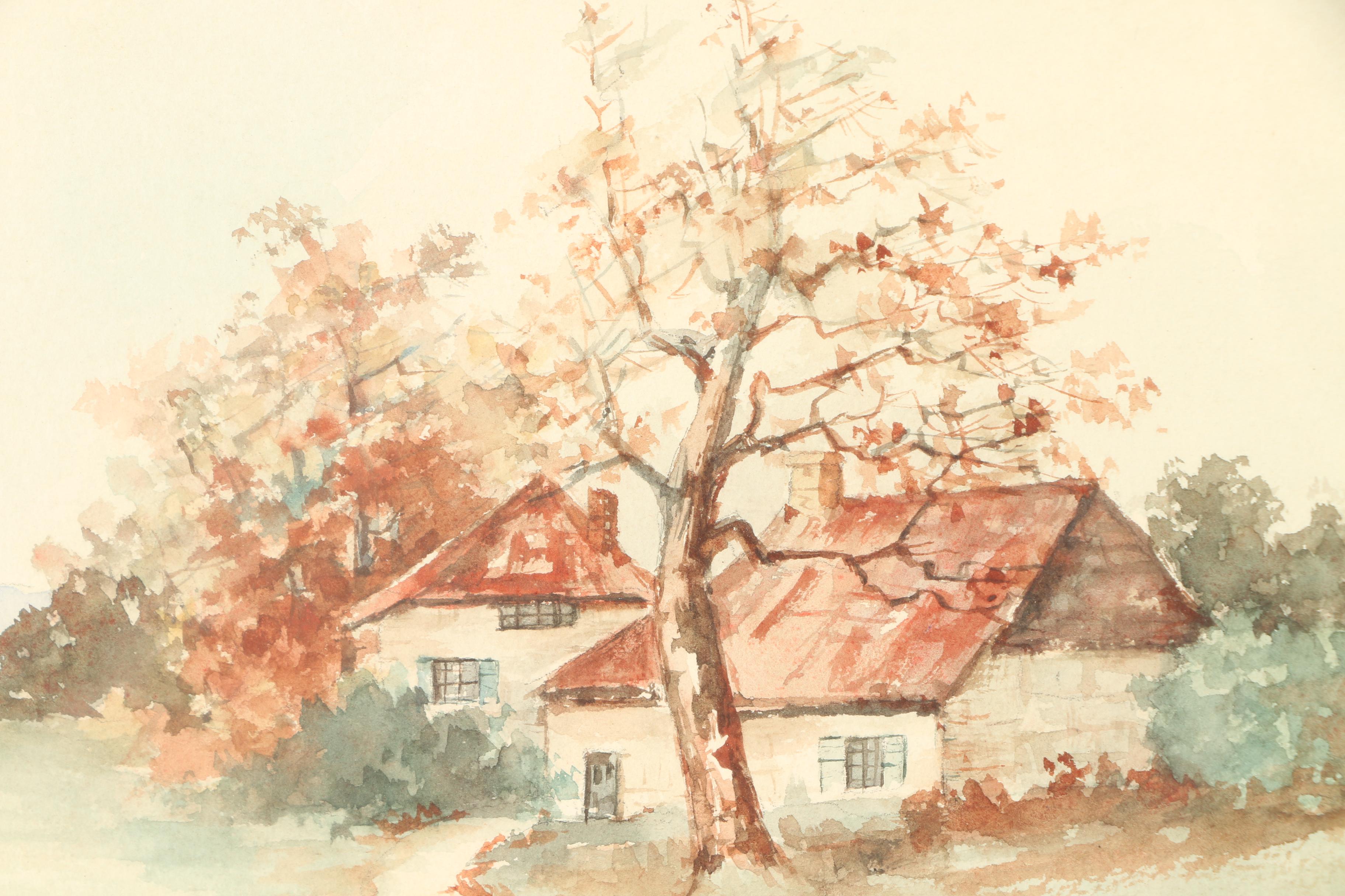N. Deeds Watercolor Painting of Countryside House
