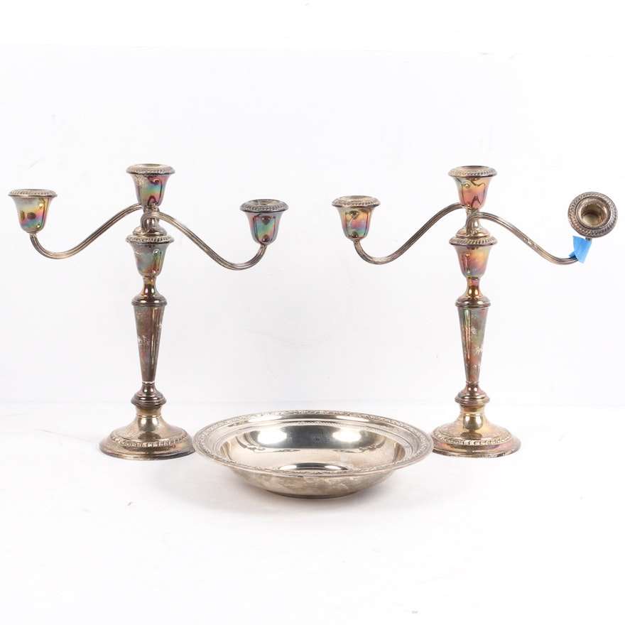 Sterling Silver Reticulated Bowl and Gorham "Cambridge" Candelabra