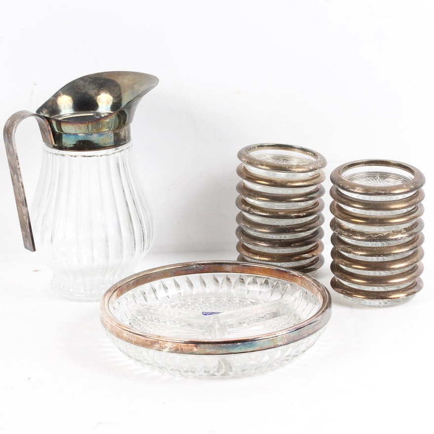Silver Plate Trimmed Glassware