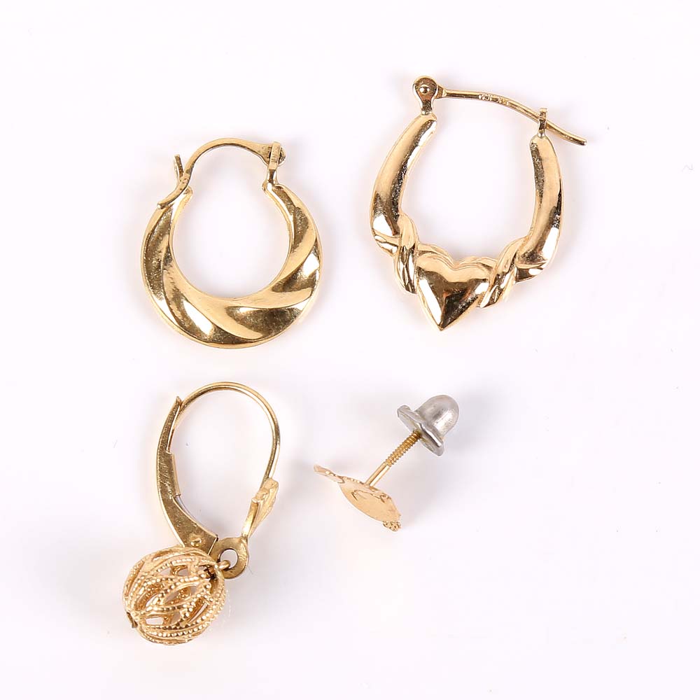 14K Yellow Gold Single Earrings