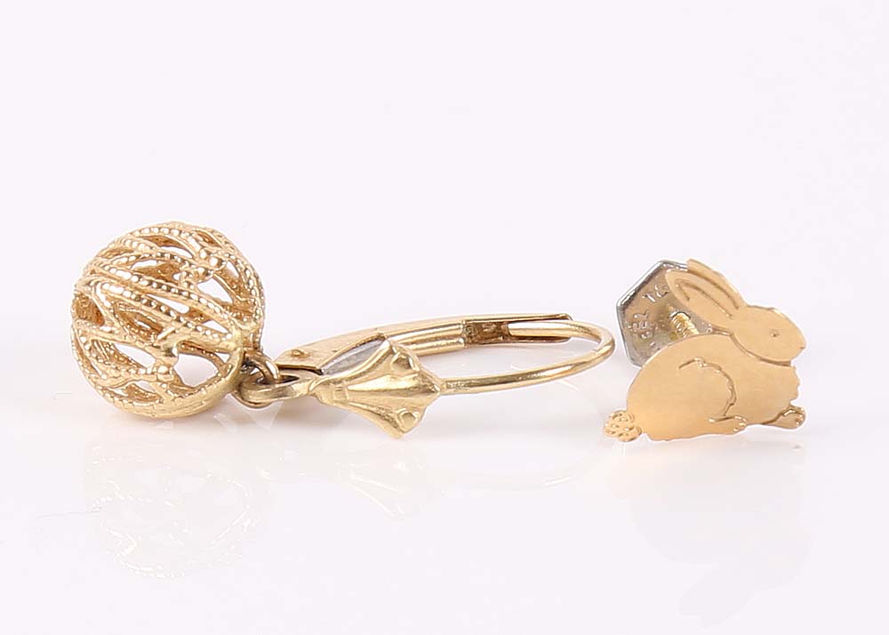 14K Yellow Gold Single Earrings