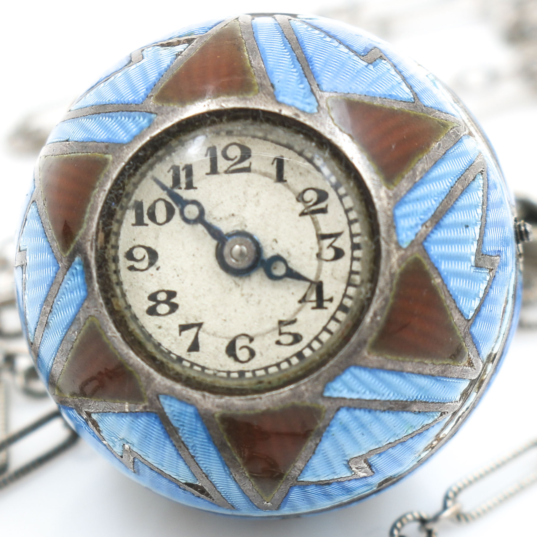 Sterling Silver Enamel Pendant Watch Necklace