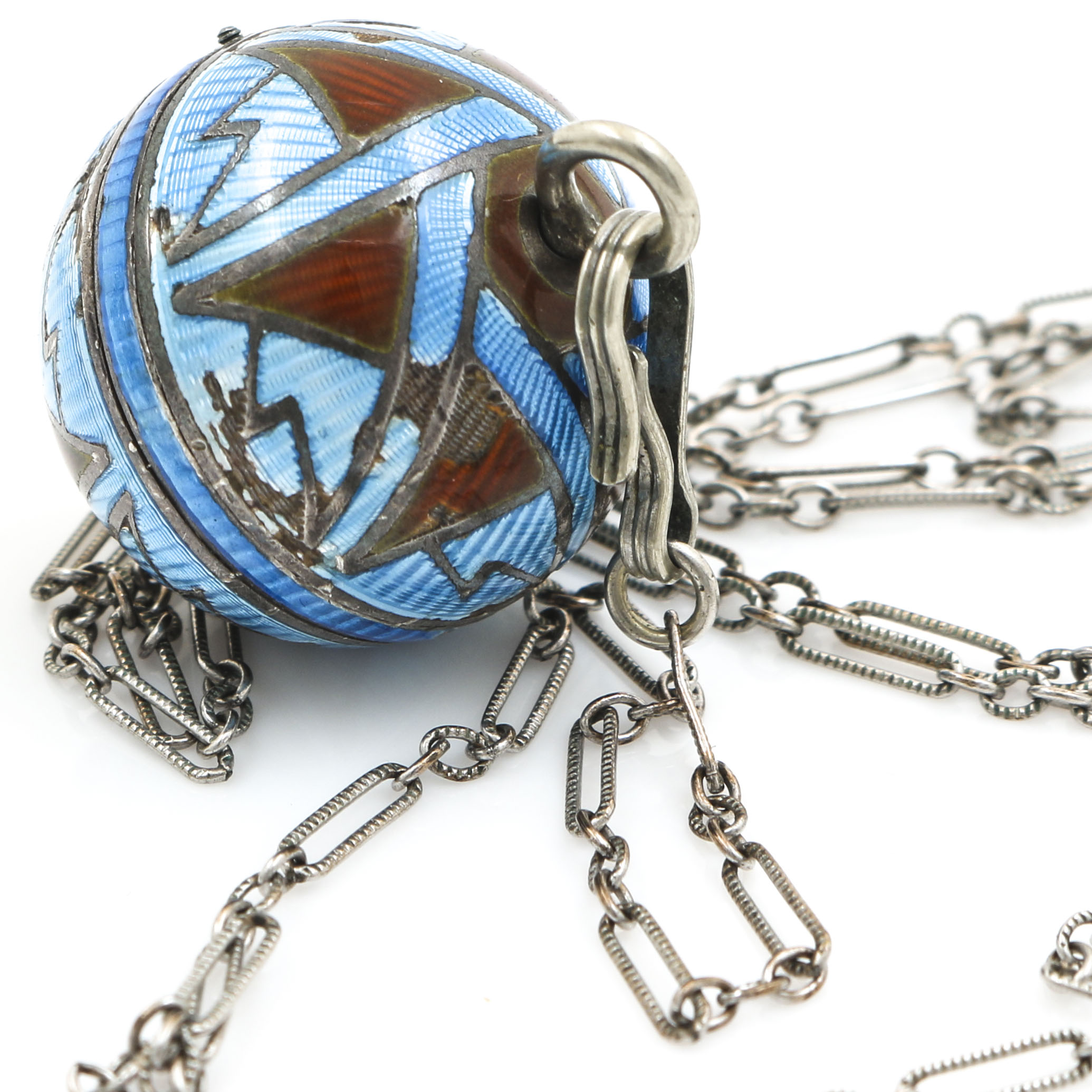 Sterling Silver Enamel Pendant Watch Necklace