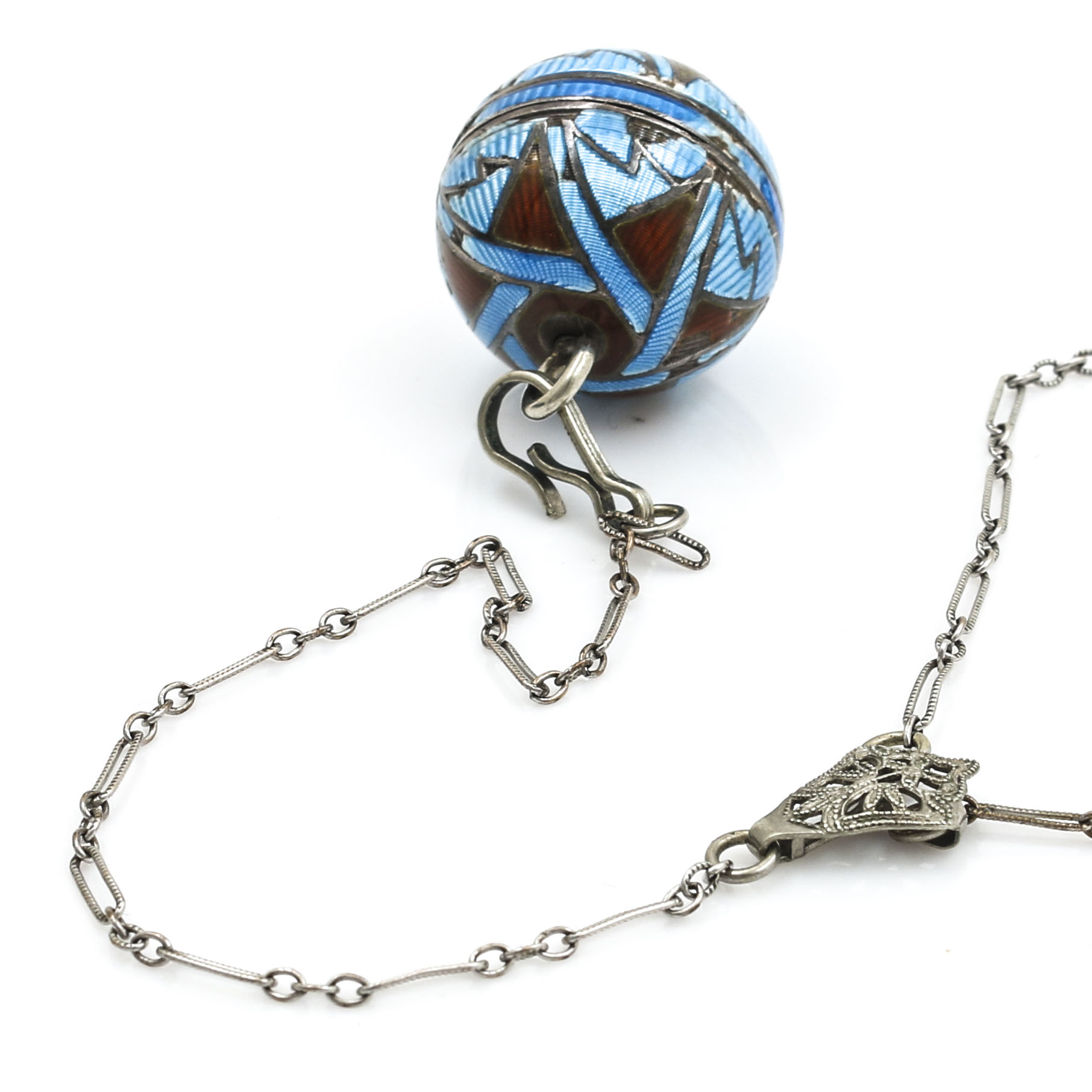 Sterling Silver Enamel Pendant Watch Necklace