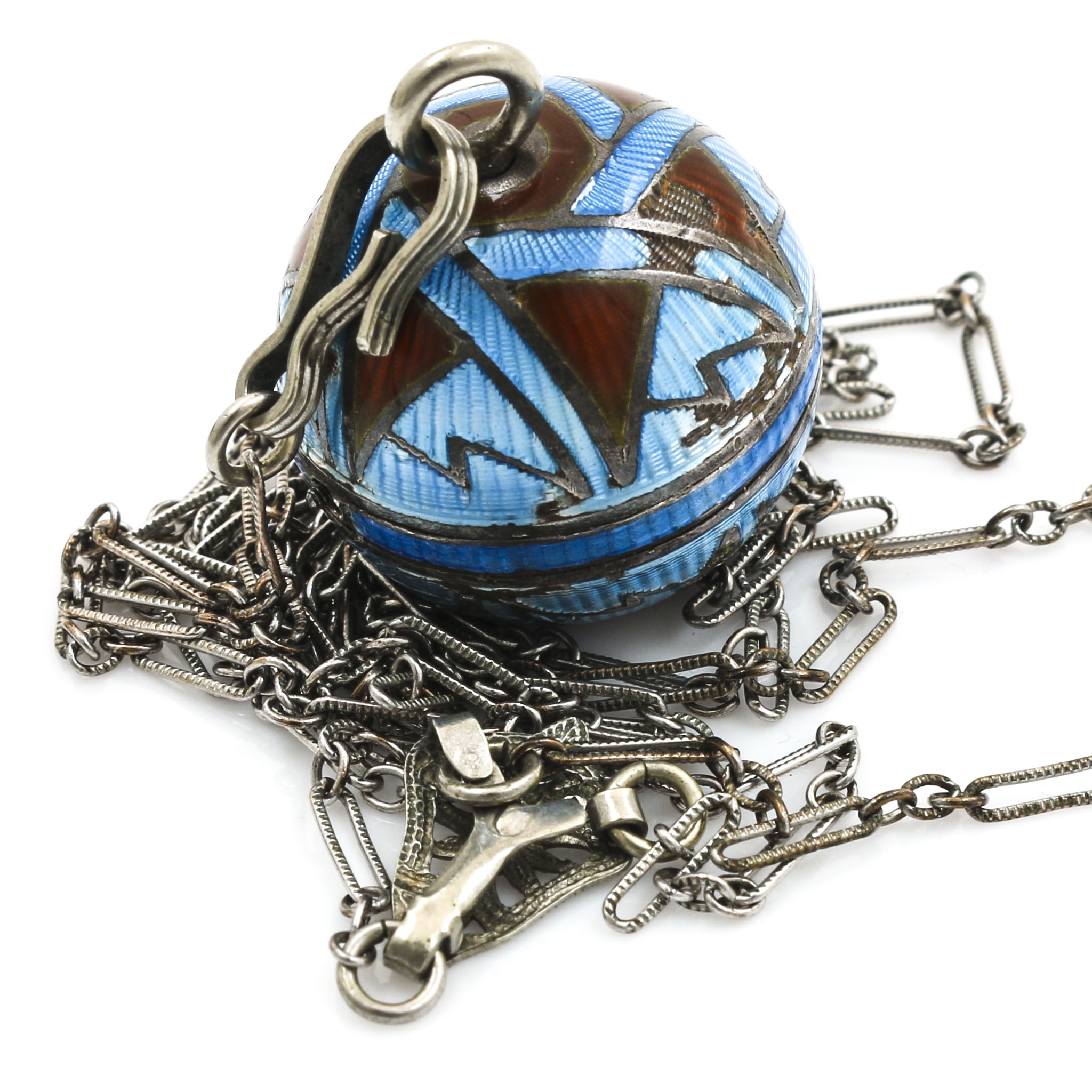 Sterling Silver Enamel Pendant Watch Necklace