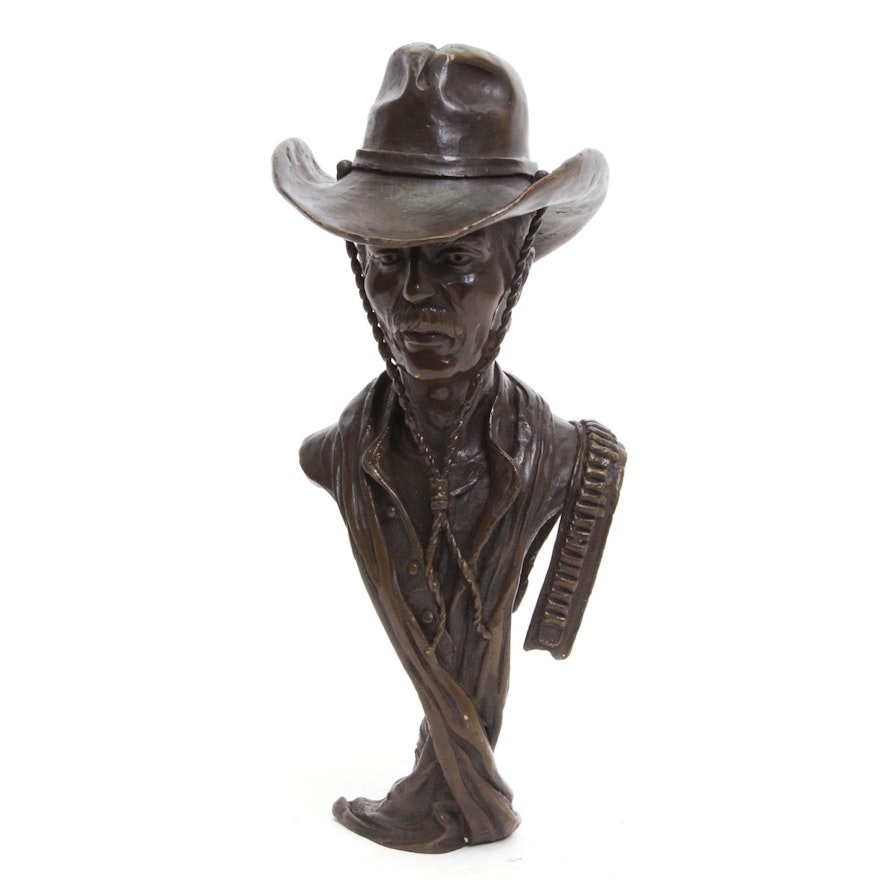 Signed J. Davidson Bronze Cowboy Sculpture