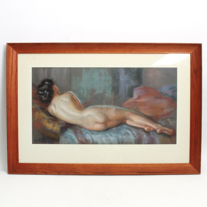 Albert Framed Pastel Drawing of a Nude Woman