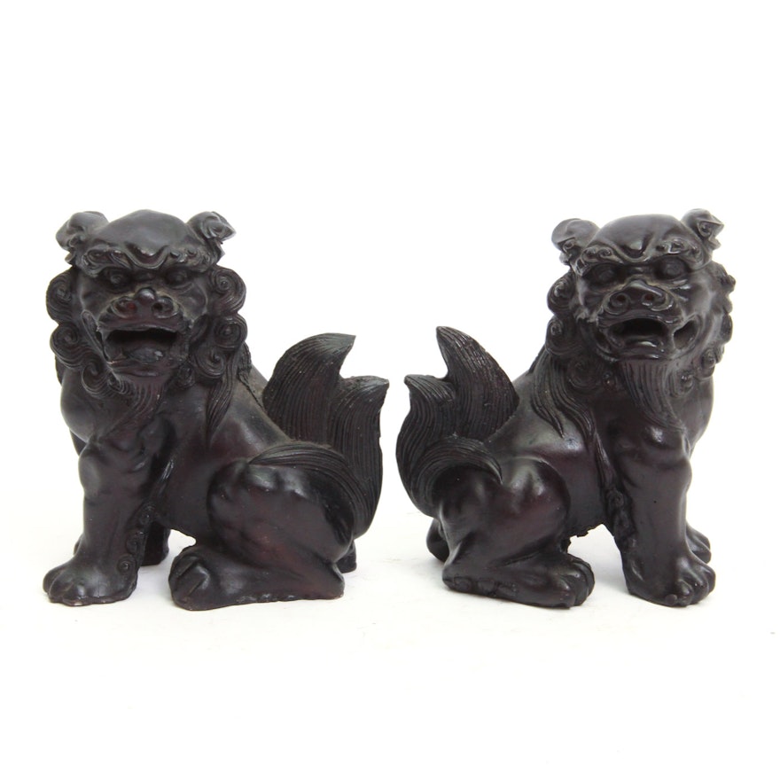 Pair of Carved Resin Chinese Guardian Lion Bookends