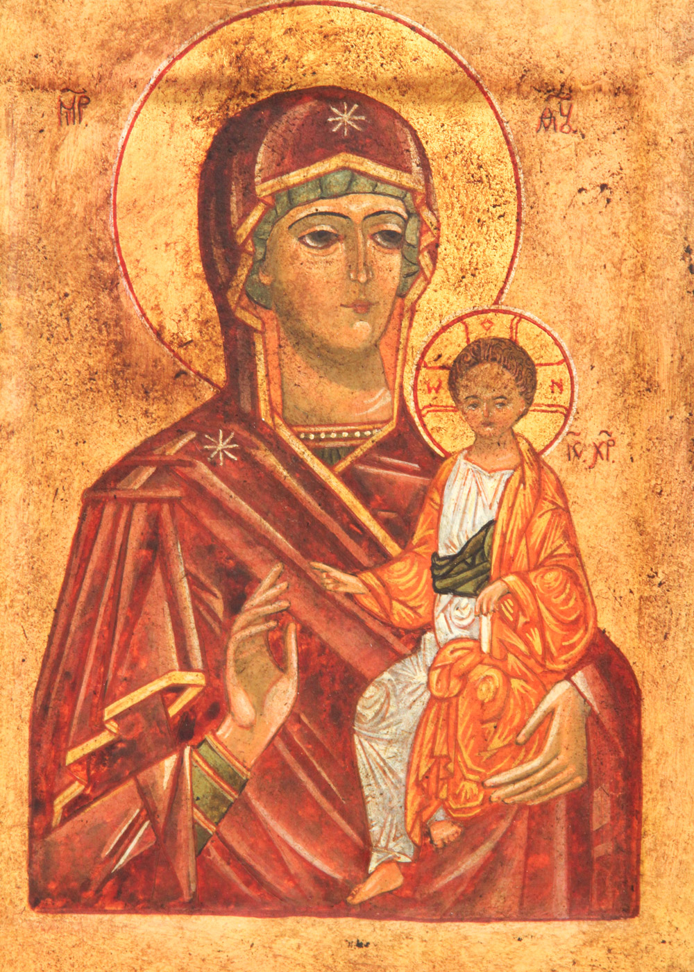 Vintage Hand Painted Theotokos Hodegetria Russian Icon