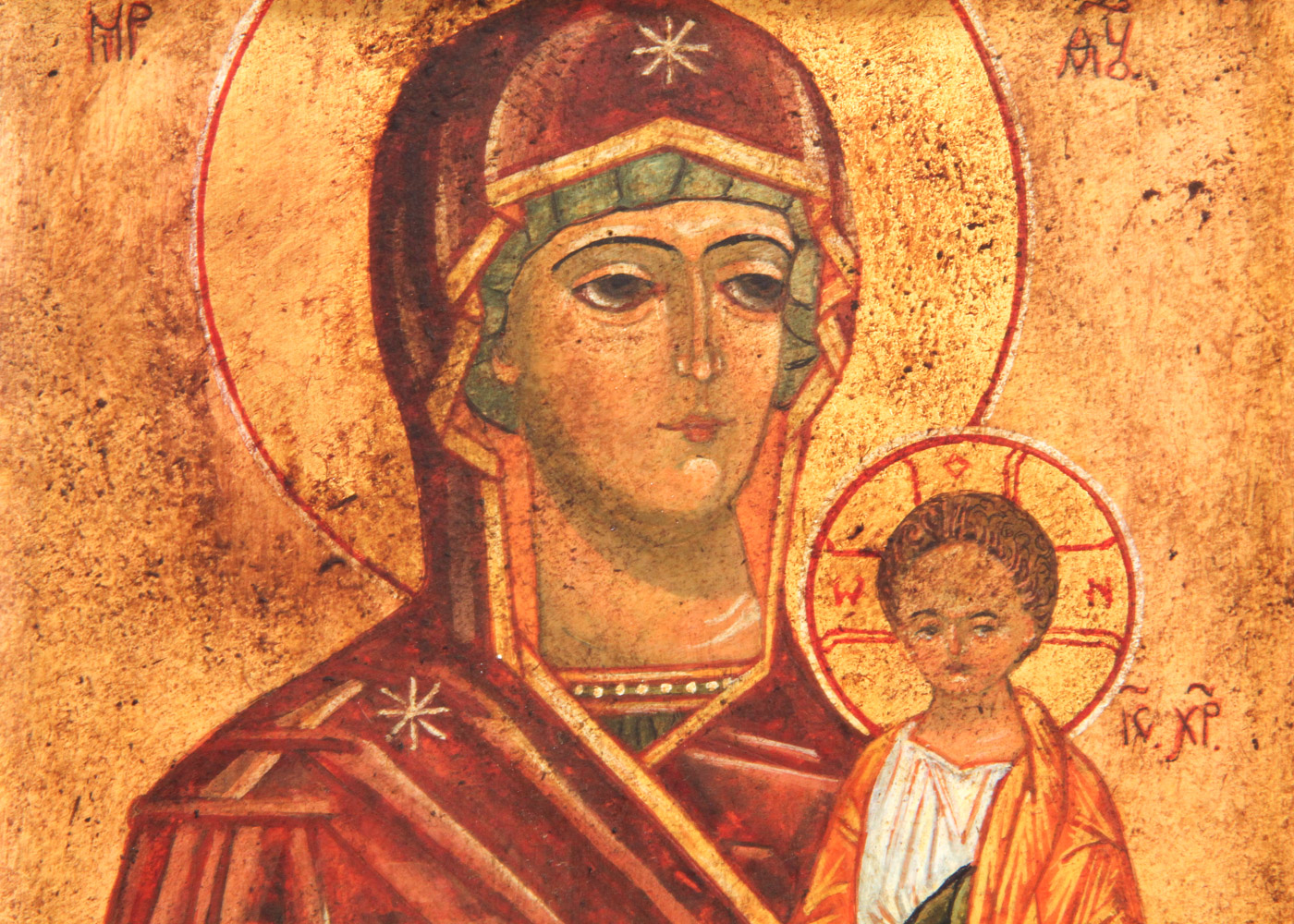 Vintage Hand Painted Theotokos Hodegetria Russian Icon